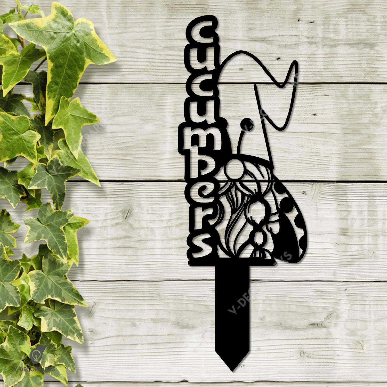 Cucumbers Gnome Metal Garden Sign, Cucumbers Vegetables Markers Decorative Artwork For Her Metal Sign
