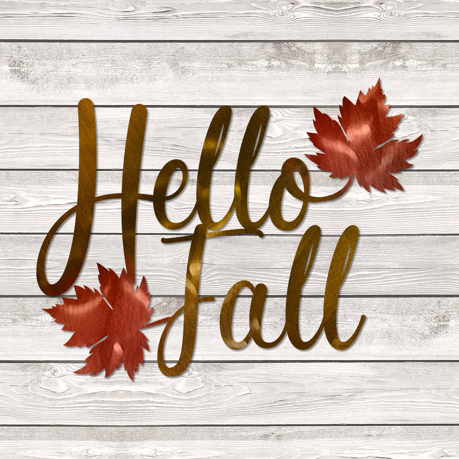 Hello Fall Copper Color Metal Art, Hello Fall Autumn Stainless Accent