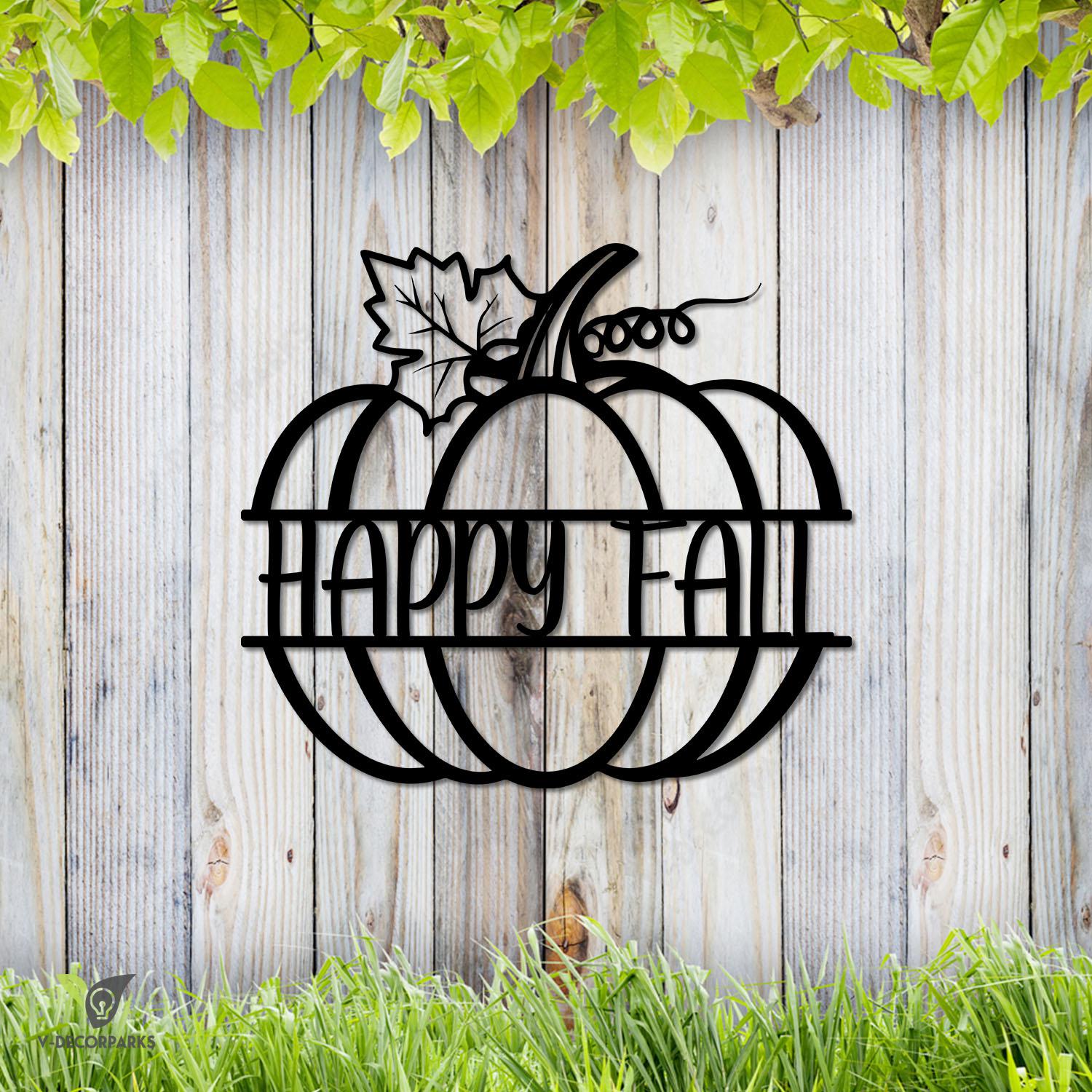Happy Fall Pumpkin Metal Art, Happy Fall Porch Exterior Decoration Metal Sign