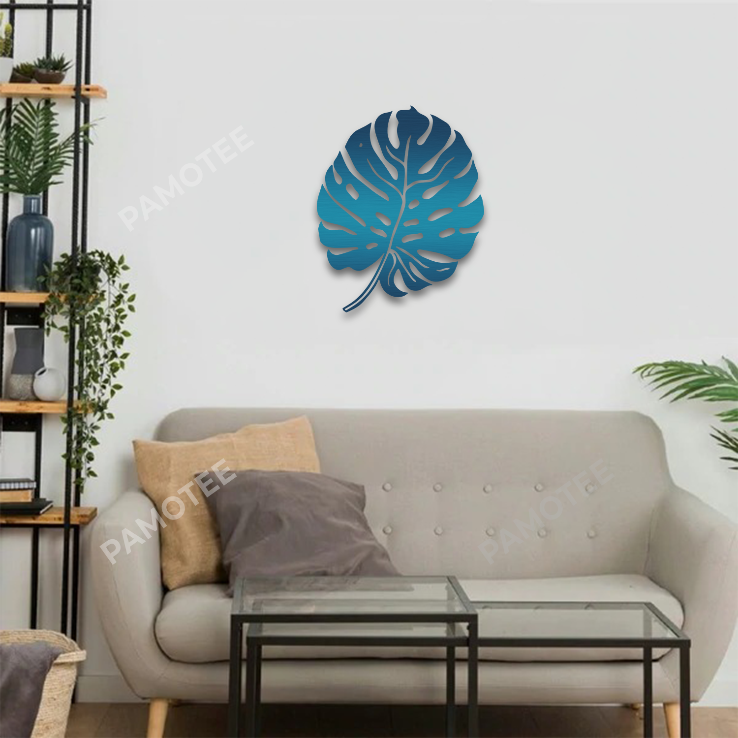 Blue Tropical Leaf Metal Art, Tropical Leaf Decoration For Beach House