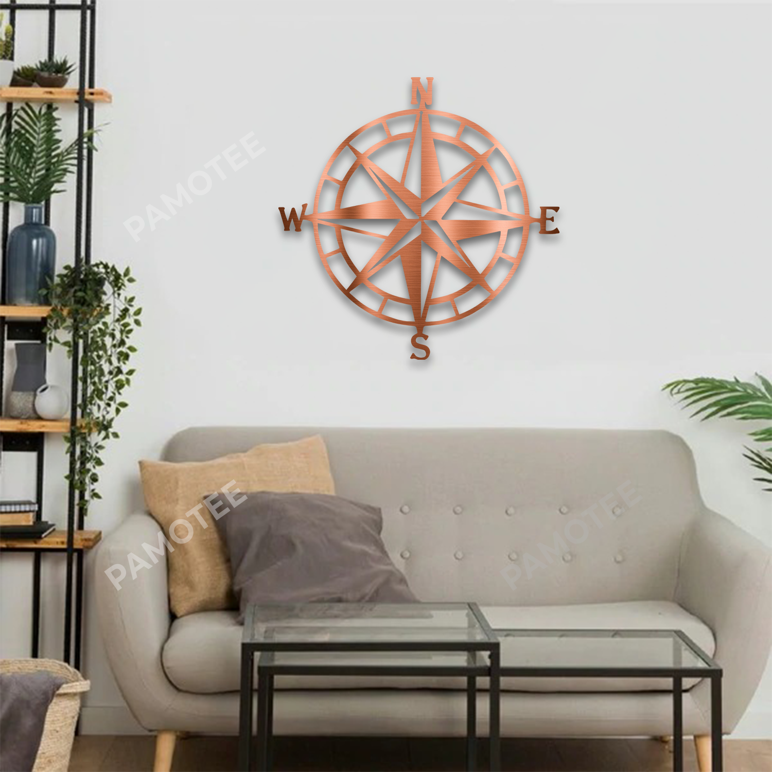 Copper Nautical Compass Metal Sign, Compass Iron Wall Hanging