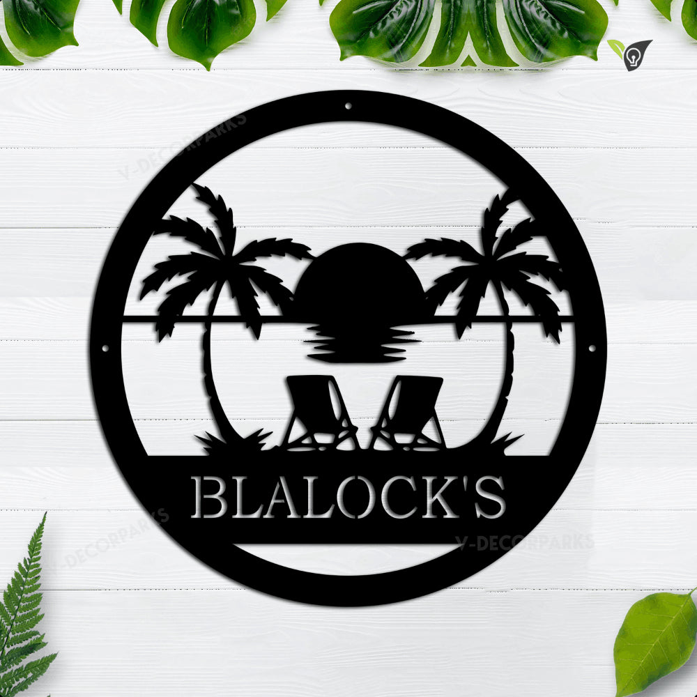 Personalized Nautical Beach House Name Metal Sign, Custom Lake House