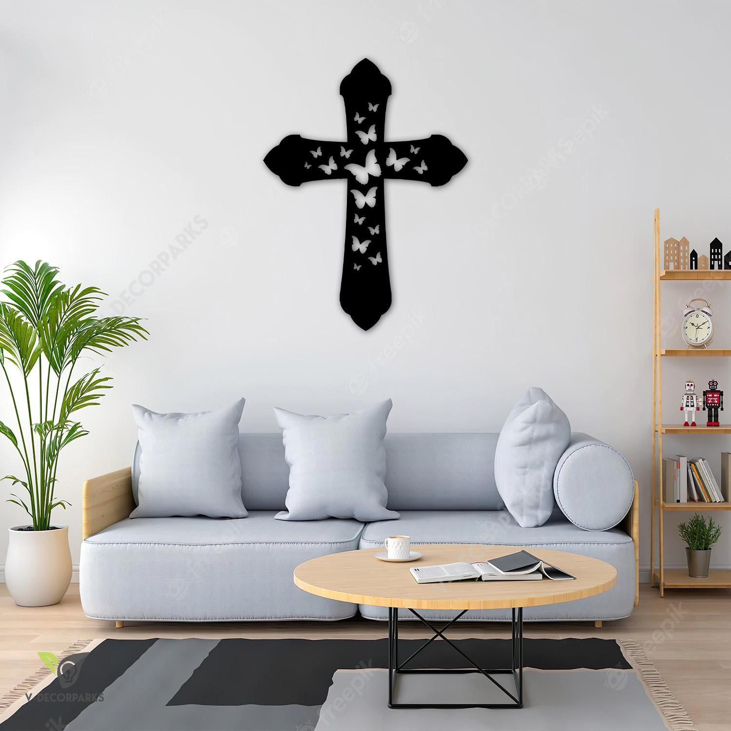Cross With Butterflies Jesus Metal Sign, Butterflies, Christianity Indoor Plaque Metal Sign