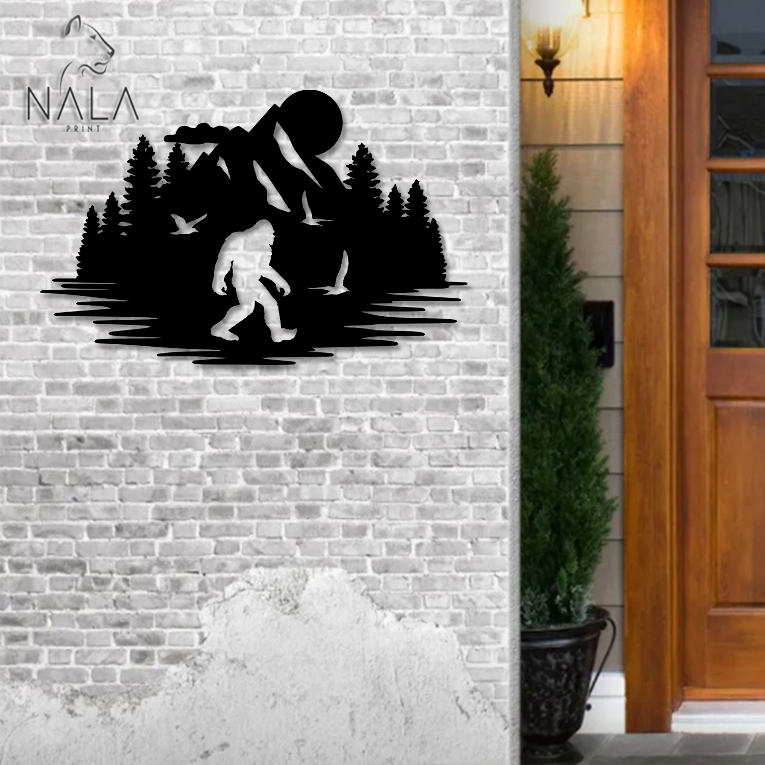 Bigfoot Sunset Decorative Metal Art, Sasquatch Metal Wall Decor