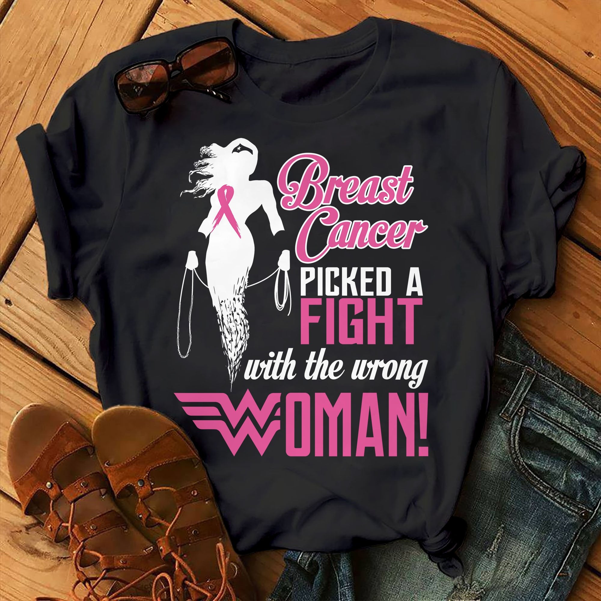 Breast Cancer Picked A Fight With The Wrong Woman Unisex T-shirt Hoodie Sweatshirt Plus Size S-5xl