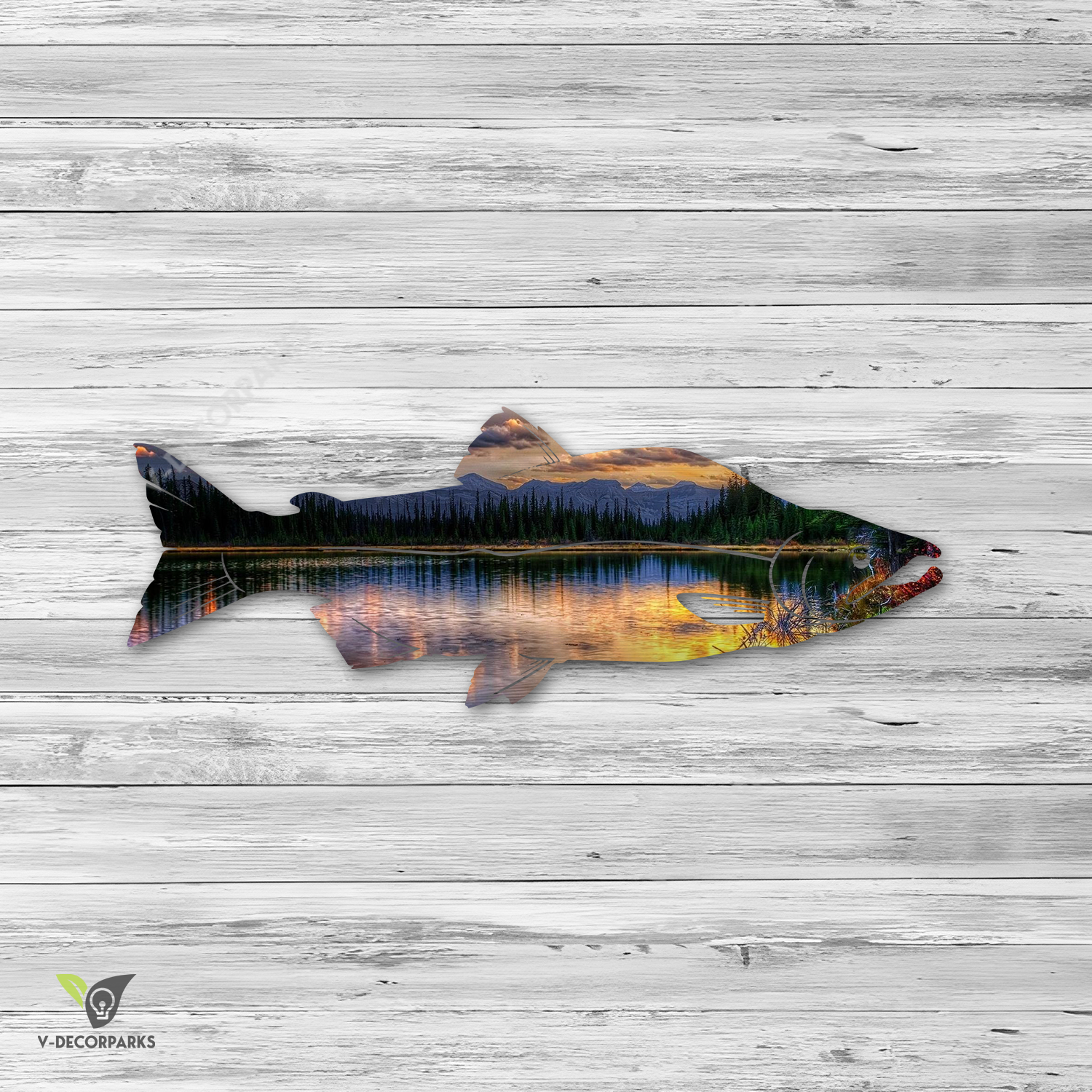Salmon Fish Colored Metal Wall Art, Salmon House Decor For Fisherman