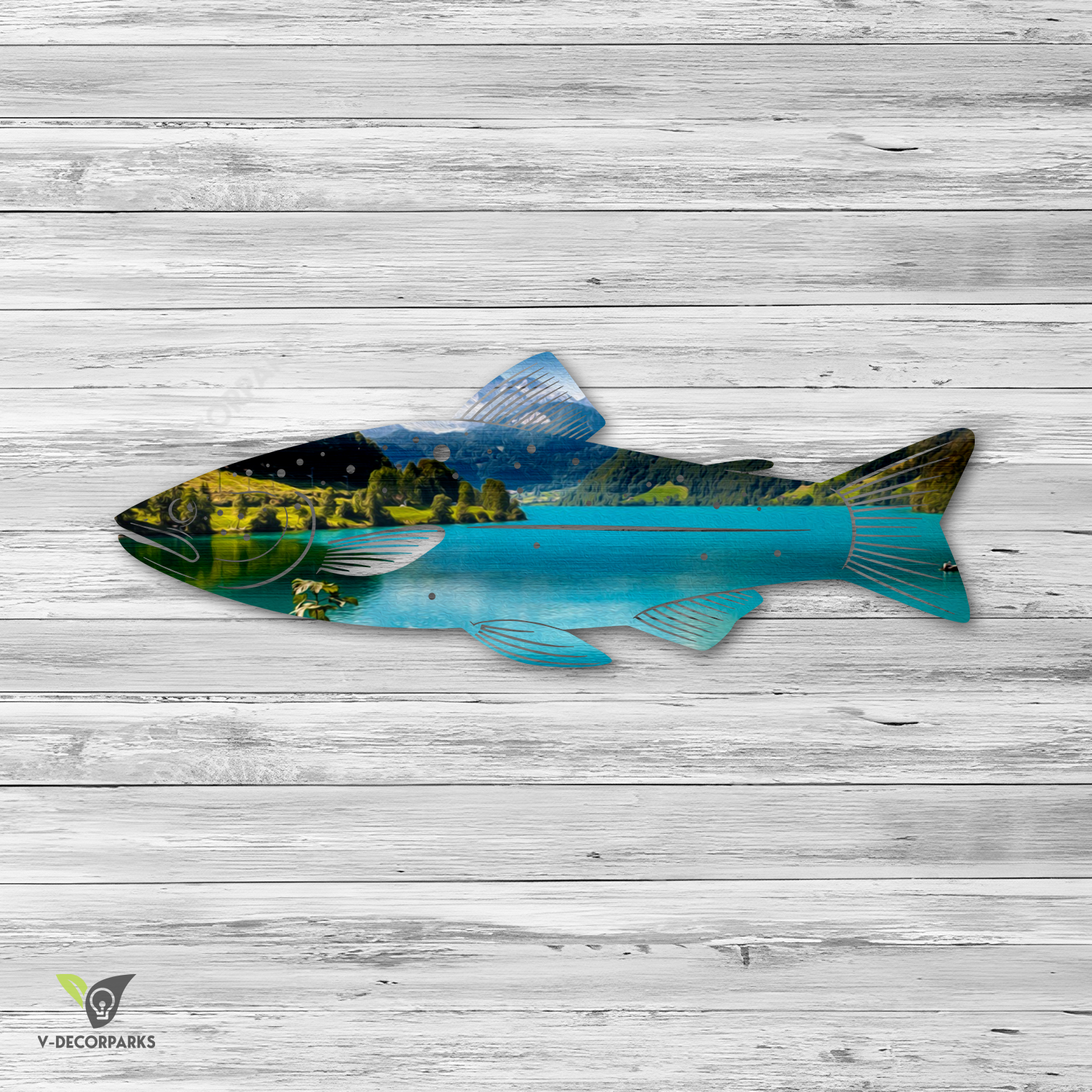 Trout Fish And Nothern Scene Metal Wall Art, Trout Fishing Decorative Artwork For Living Room