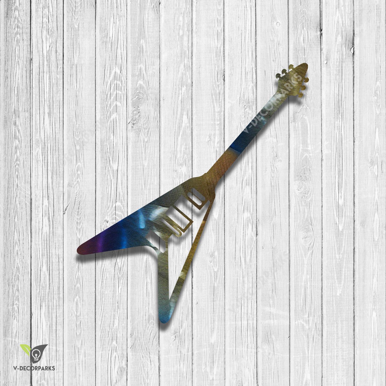 Guitar Bass Heat Induced Color Metal Art Design, Guitar Bass Evergreen Decor For Guitar Players