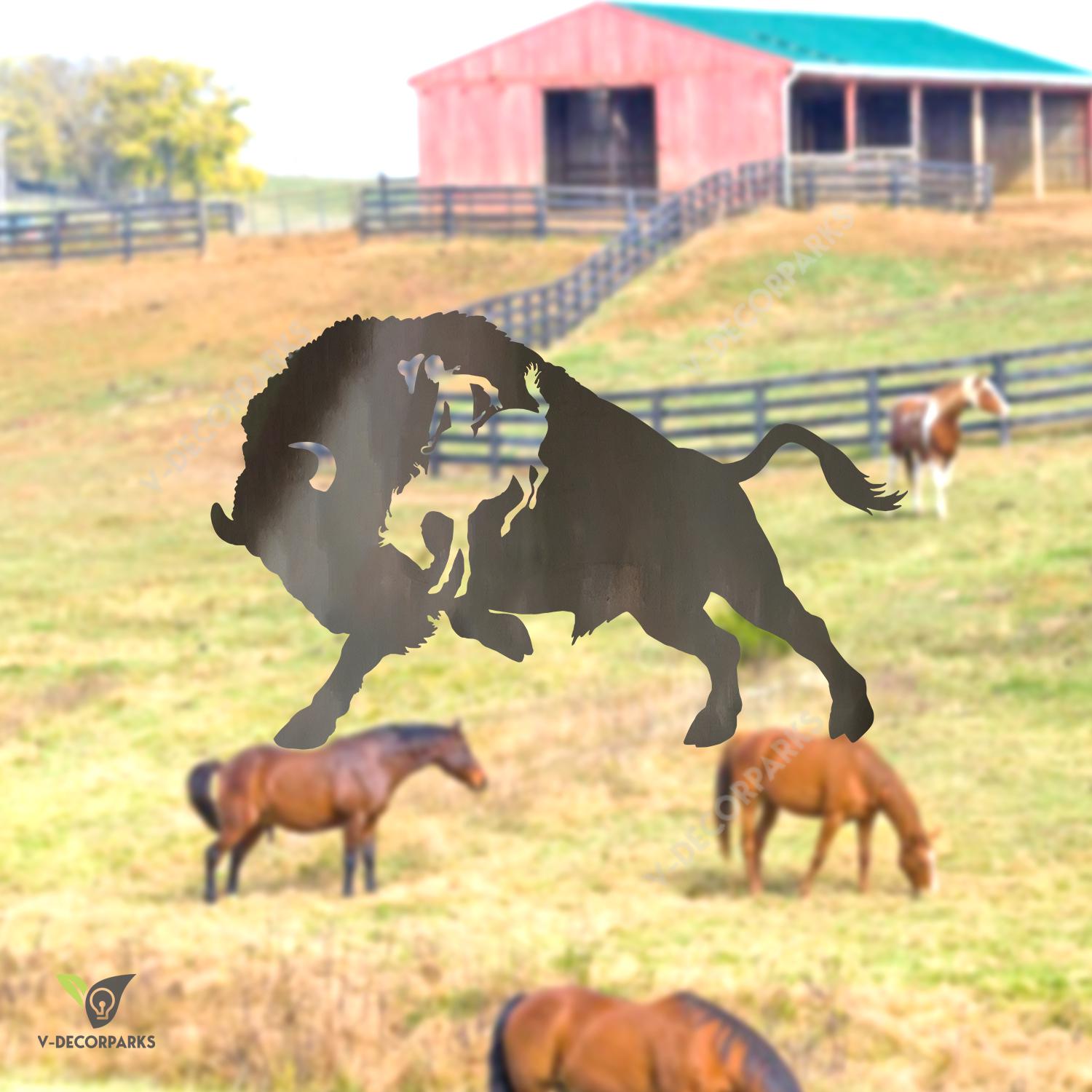 Buffalo, Bull Bucking Horse Metal Art, Bucking Horse Gift For Cowboys