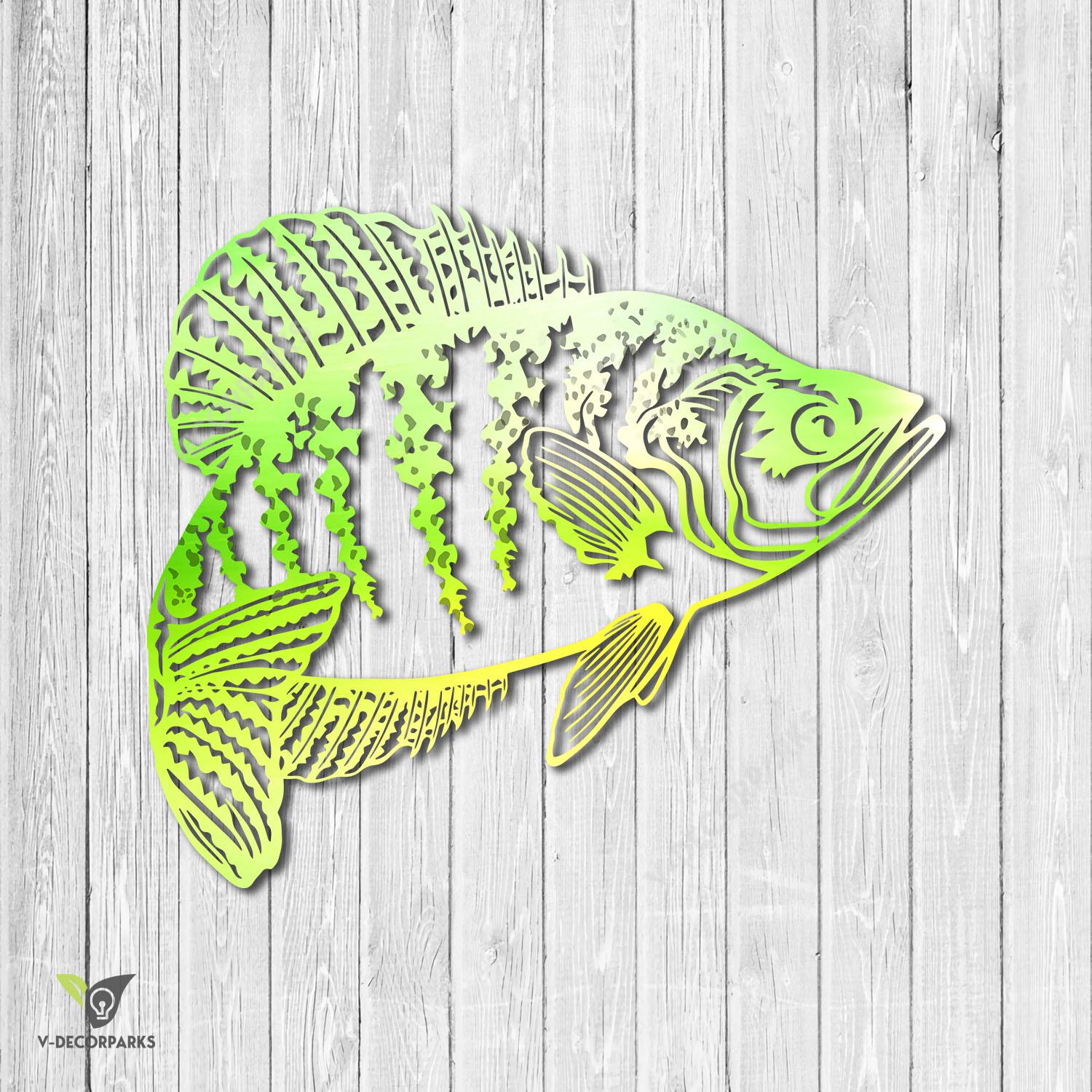 Green Crappie Fish Printed Metal Art, Crappie Housewarming Decoration
