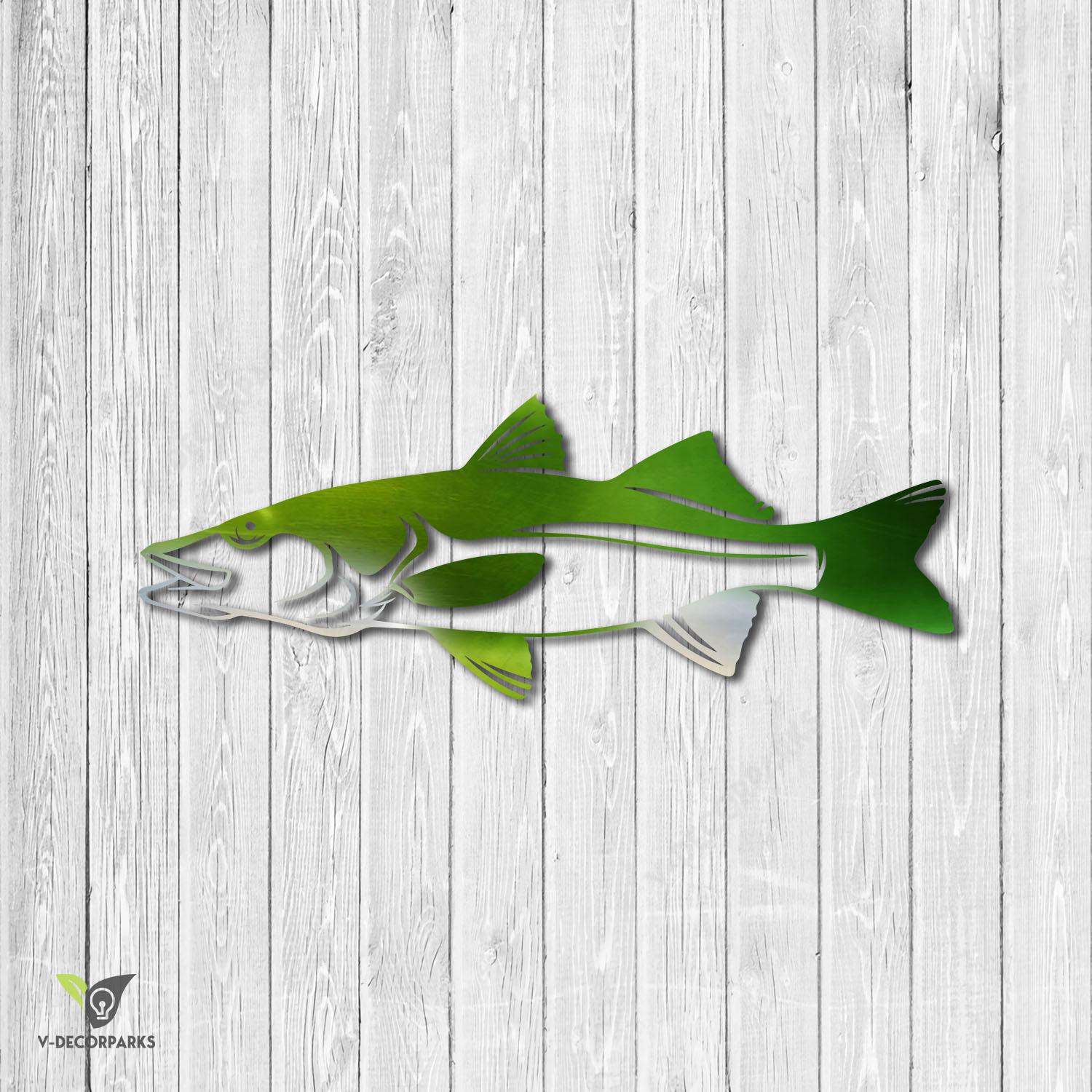 Green Common Snook Fish Metal Wall Art, Common Snook Fish Kitchen Artwork For Him