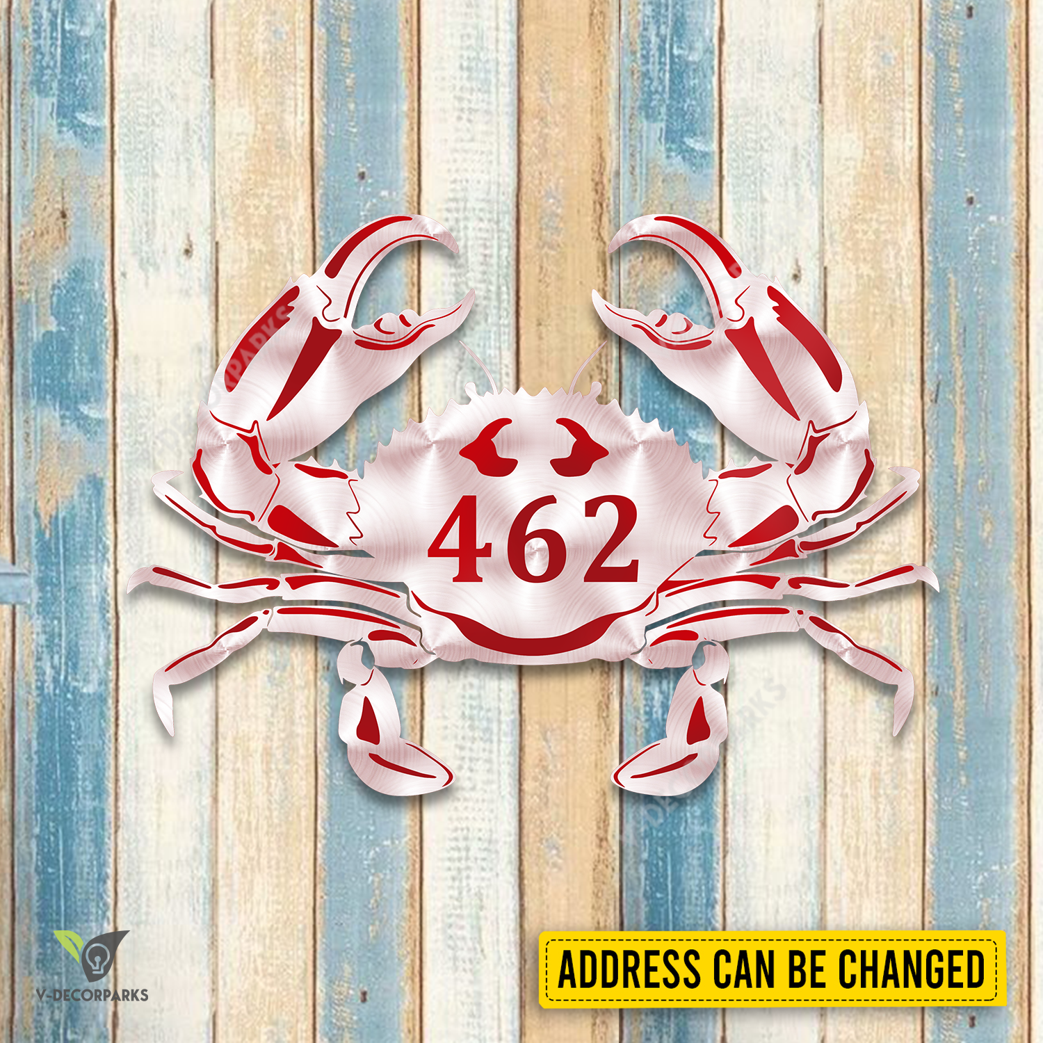 Custom Red And White Crab Metal Art, Gate Sign For Beach House
