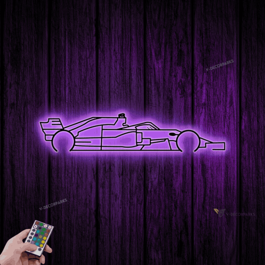 Racing Car Multi Colors Led Lights Metal Sign, Car Wall Art, Automotive