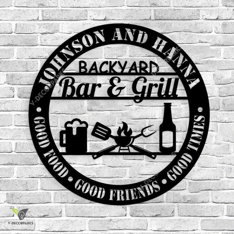 Arrive After Xmas, Personalized Backyard Bar & Grill Metal Wall, Beer