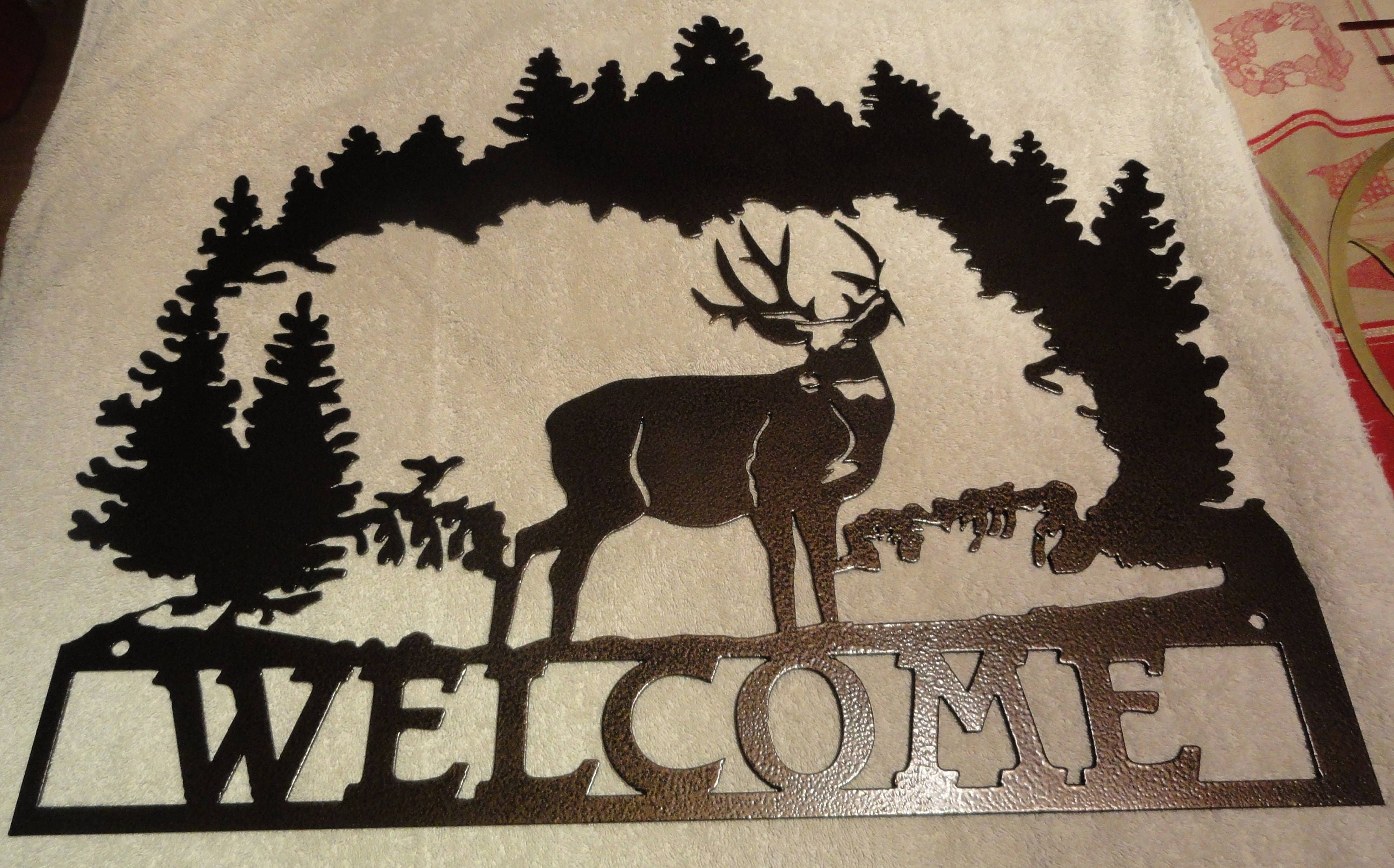 Deer And Forest Welcome Sign Metal Art | Nalaprint