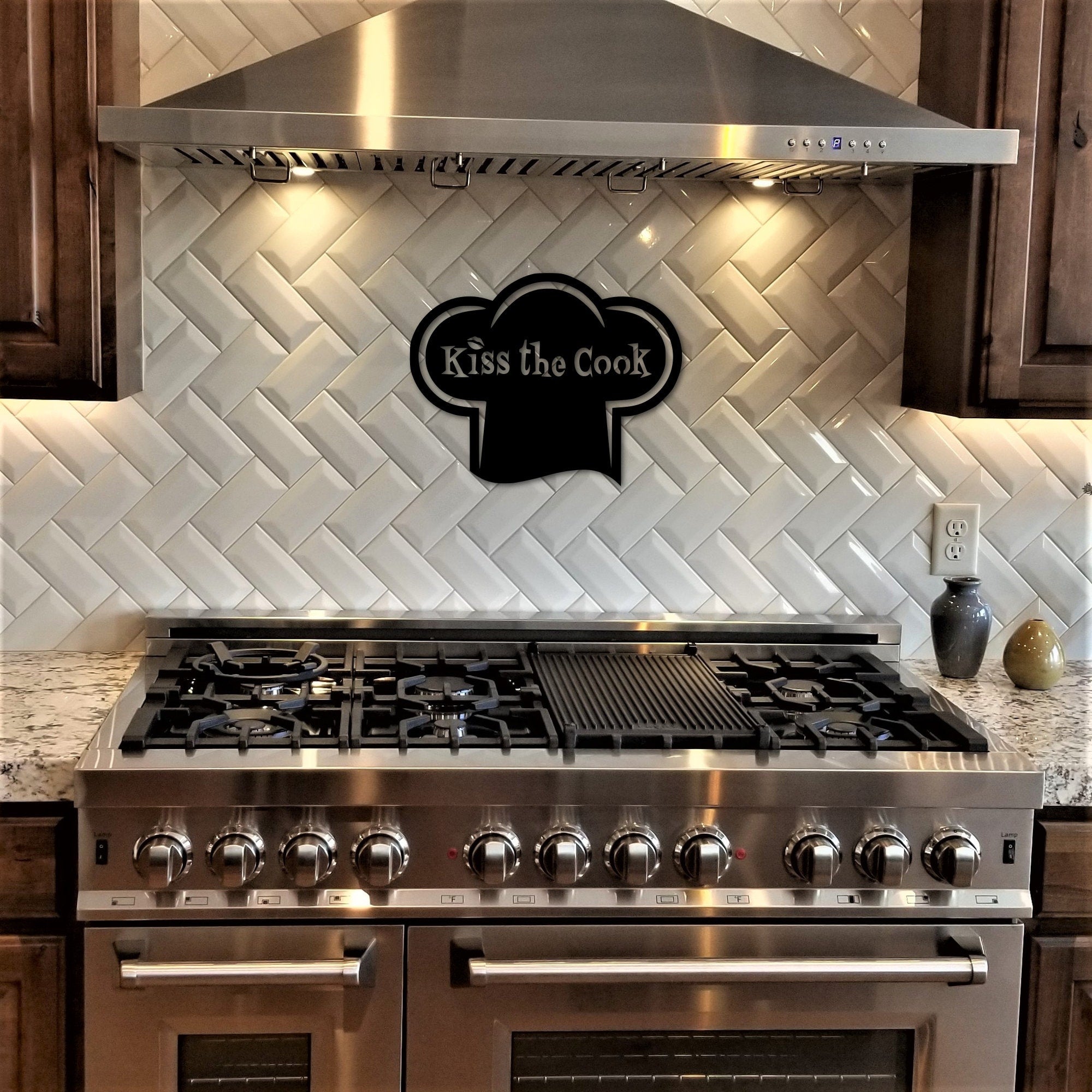 Kiss The Cook Sign, Metal Wall Art, Chef Gift, Kitchen Sign_| Chef Hat ...