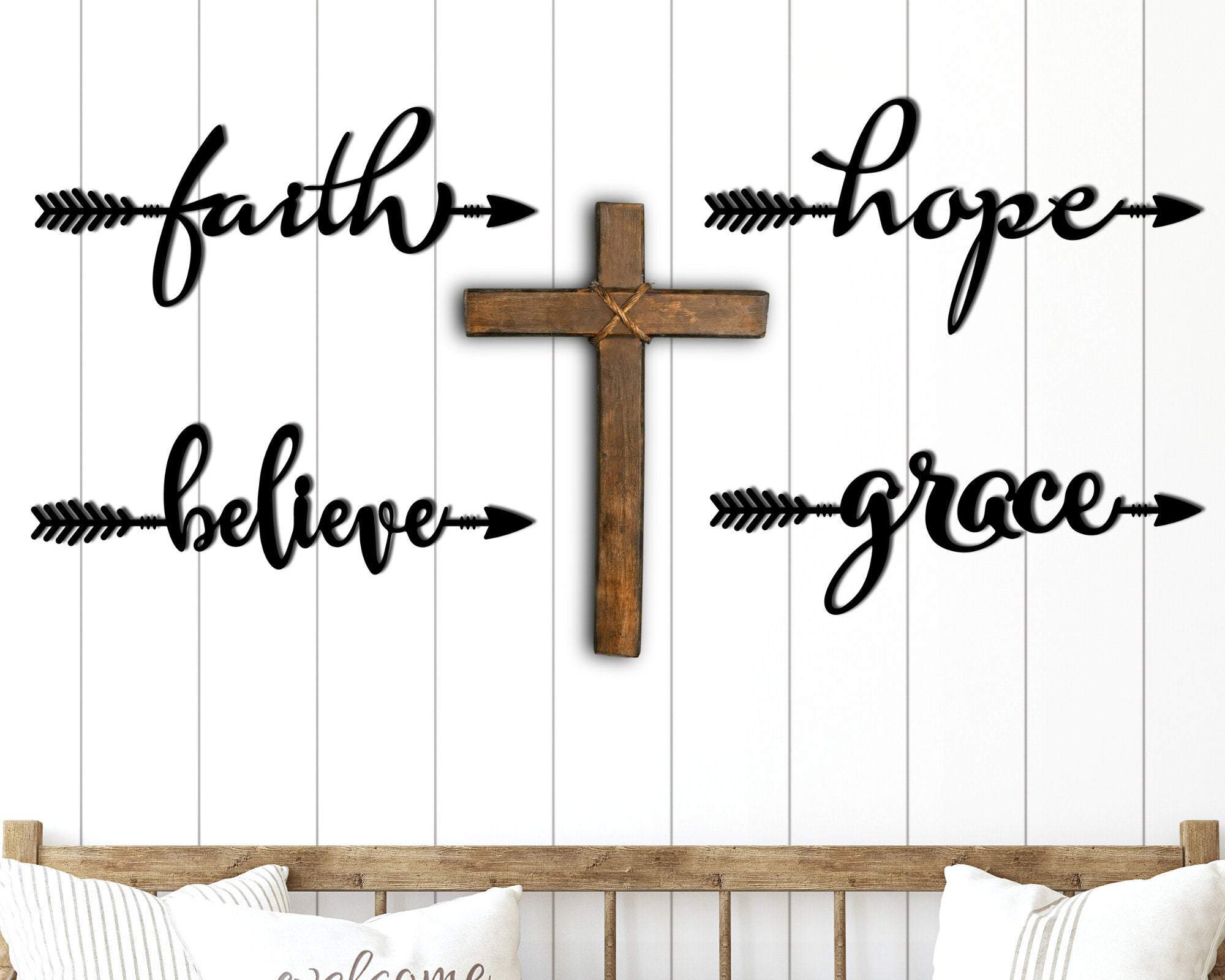 Faith Hope Believe Grace Arrow Metal Signs Christian Inspirational Wall