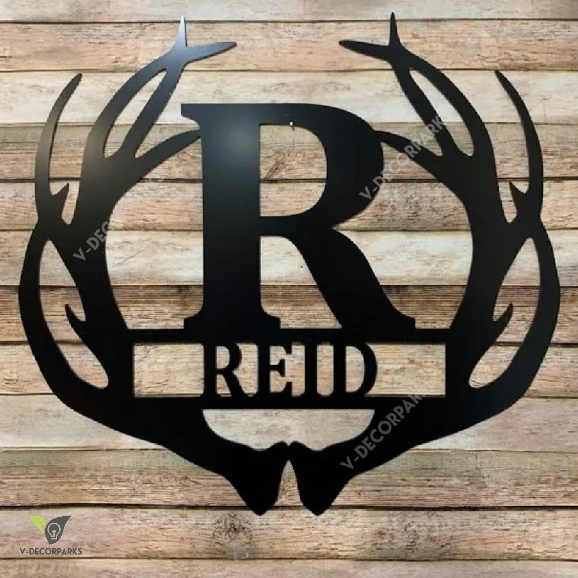 Antler Wreath - Personalized Family Antler Decor - Hunter - Deer Camp Sign - Deer Antlers - Family Monogram Wall Decor - Hunting Signs