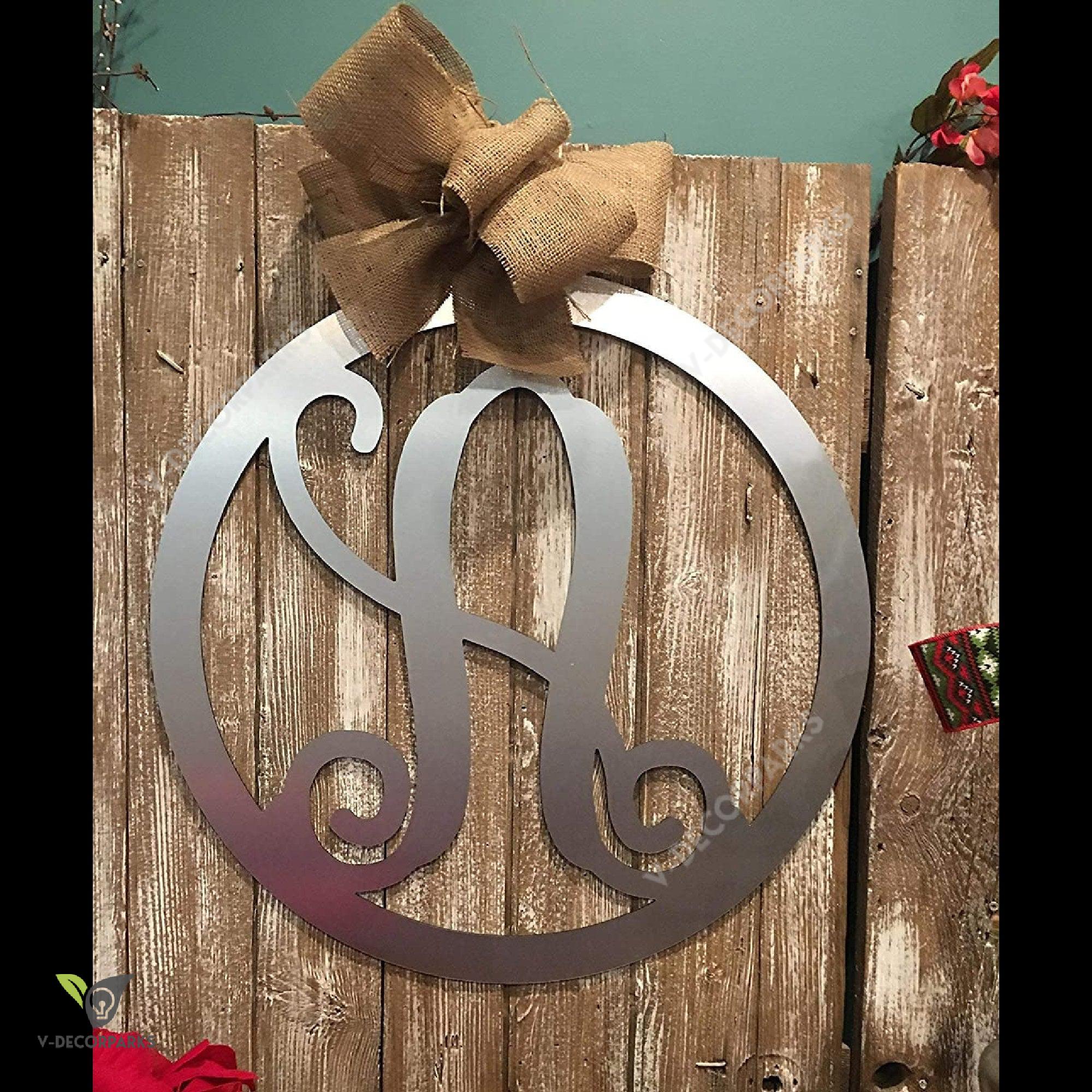 Monogram Family Door Hanger Decor - Single Letter Personalized Metal Acm Decor - Vine Script Font - Custom Letter Sign - Door Wreaths