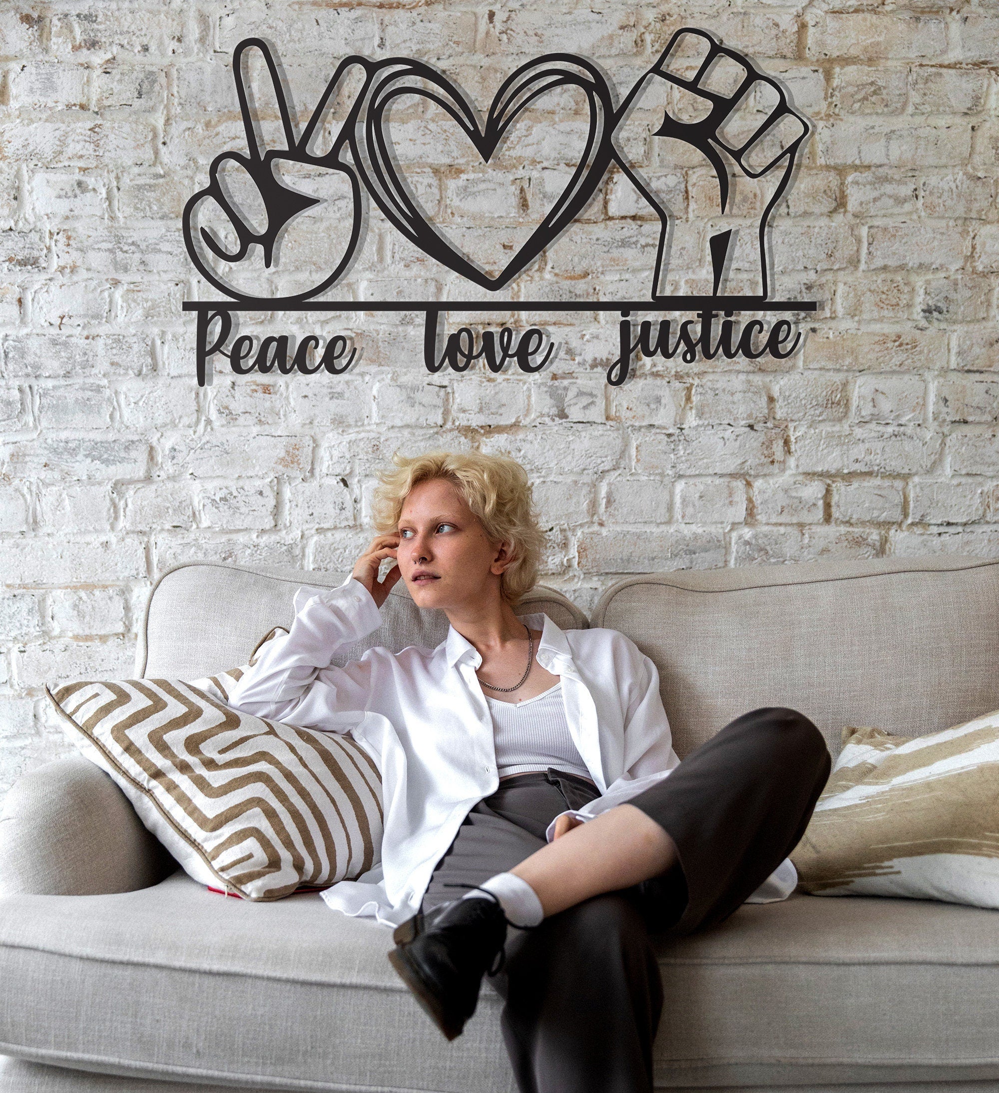 Peace Love Justice Metal Wall Decor, Metal Wall Art, Metal Wall