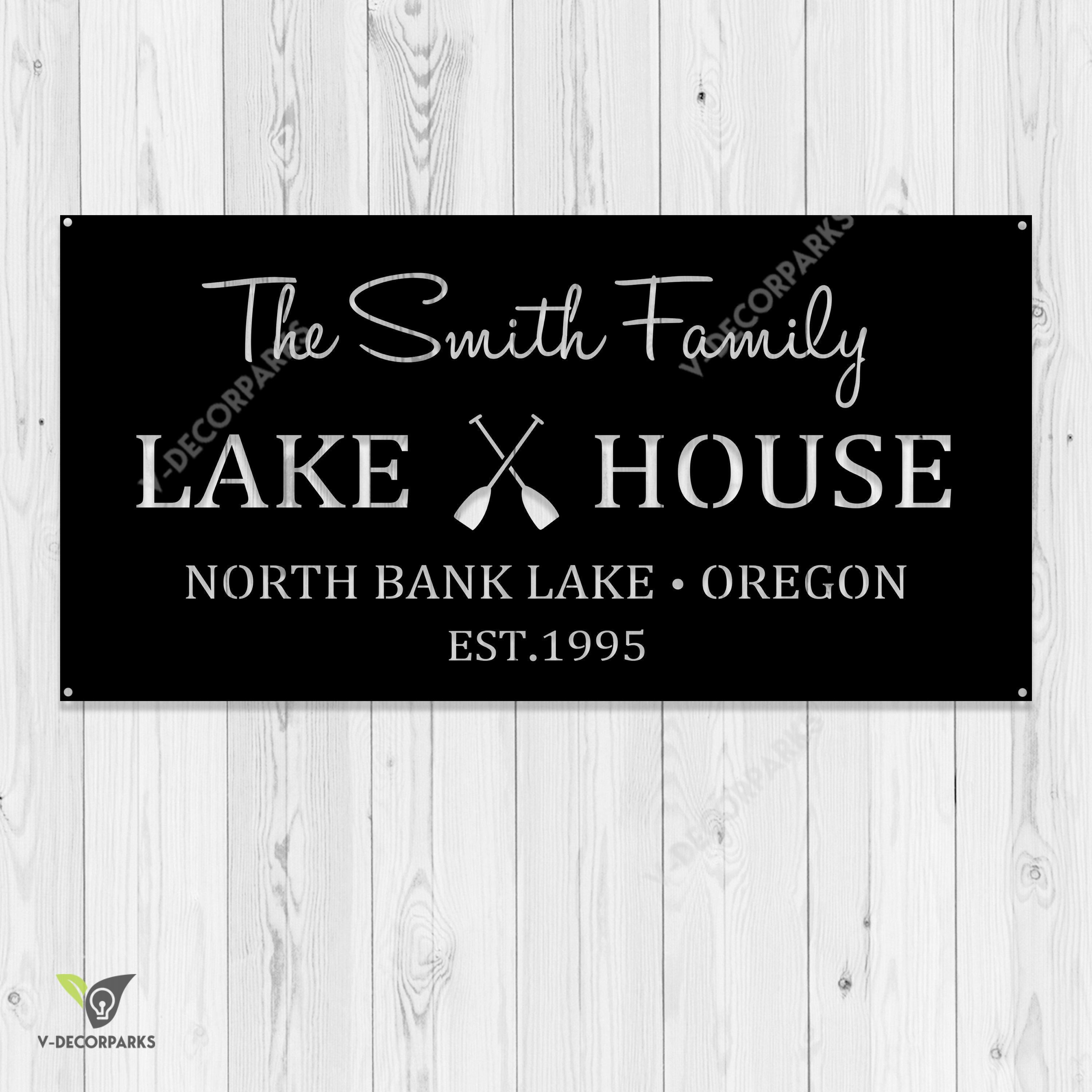 Personalized Name Lake House Metal Signs, Family Name Lake House Est