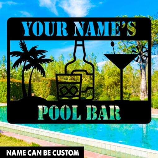 Pool Bar Metal Signs, Outdoor Tiki Bar, Pool Bar Sig, Beach Sign