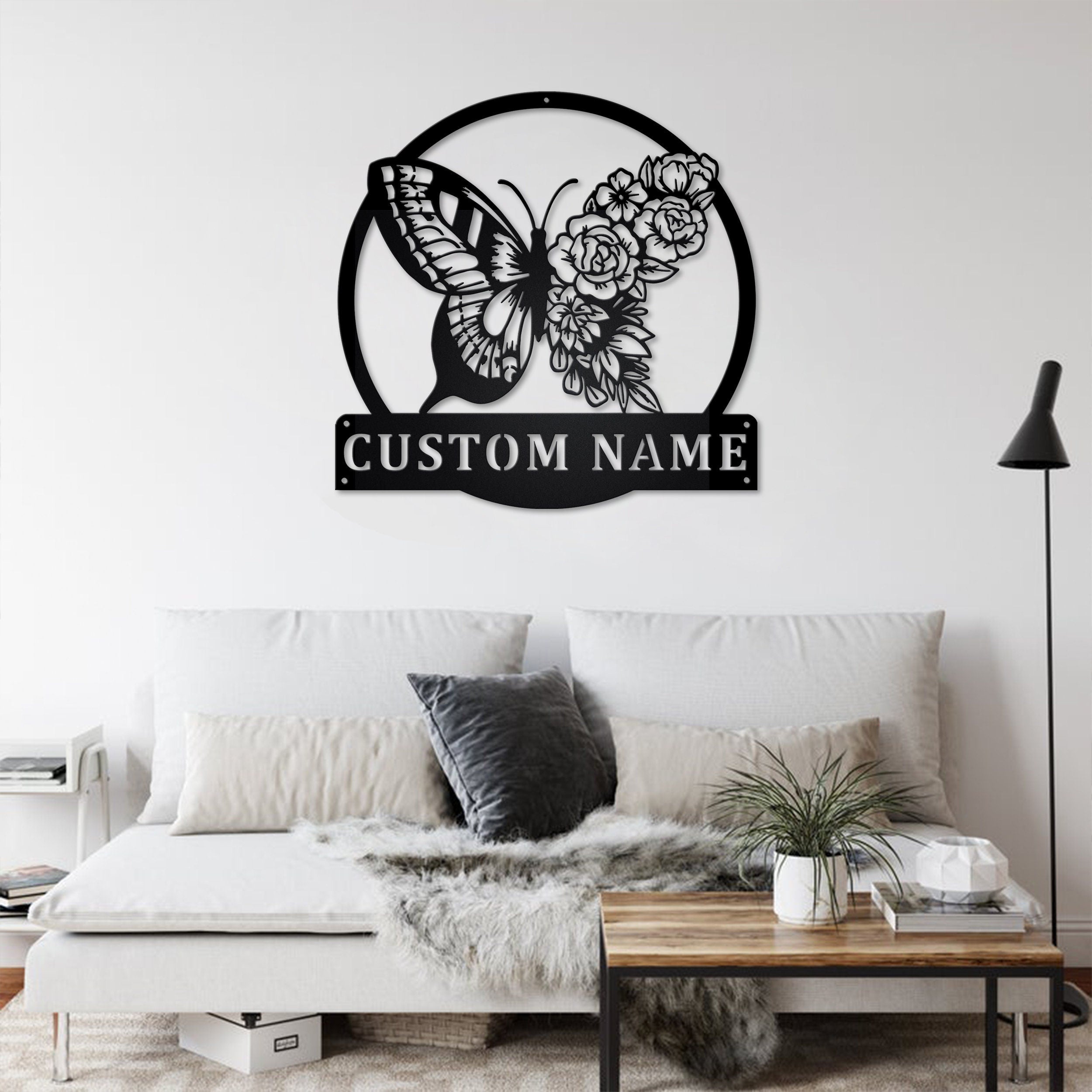 Floral Butterfly Personalized Monogram Metal Wall Decor Butterfly