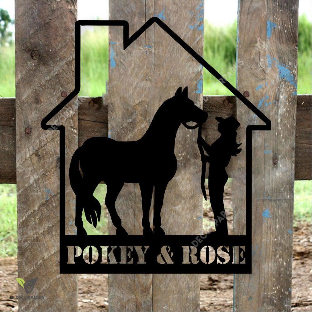 Personalized Metal Metal Horse Sign, Custom Name Horse And Owner Cut Metal Sign, Horse Lovers Sign, Metal Horse Wall Art, Gift For Her