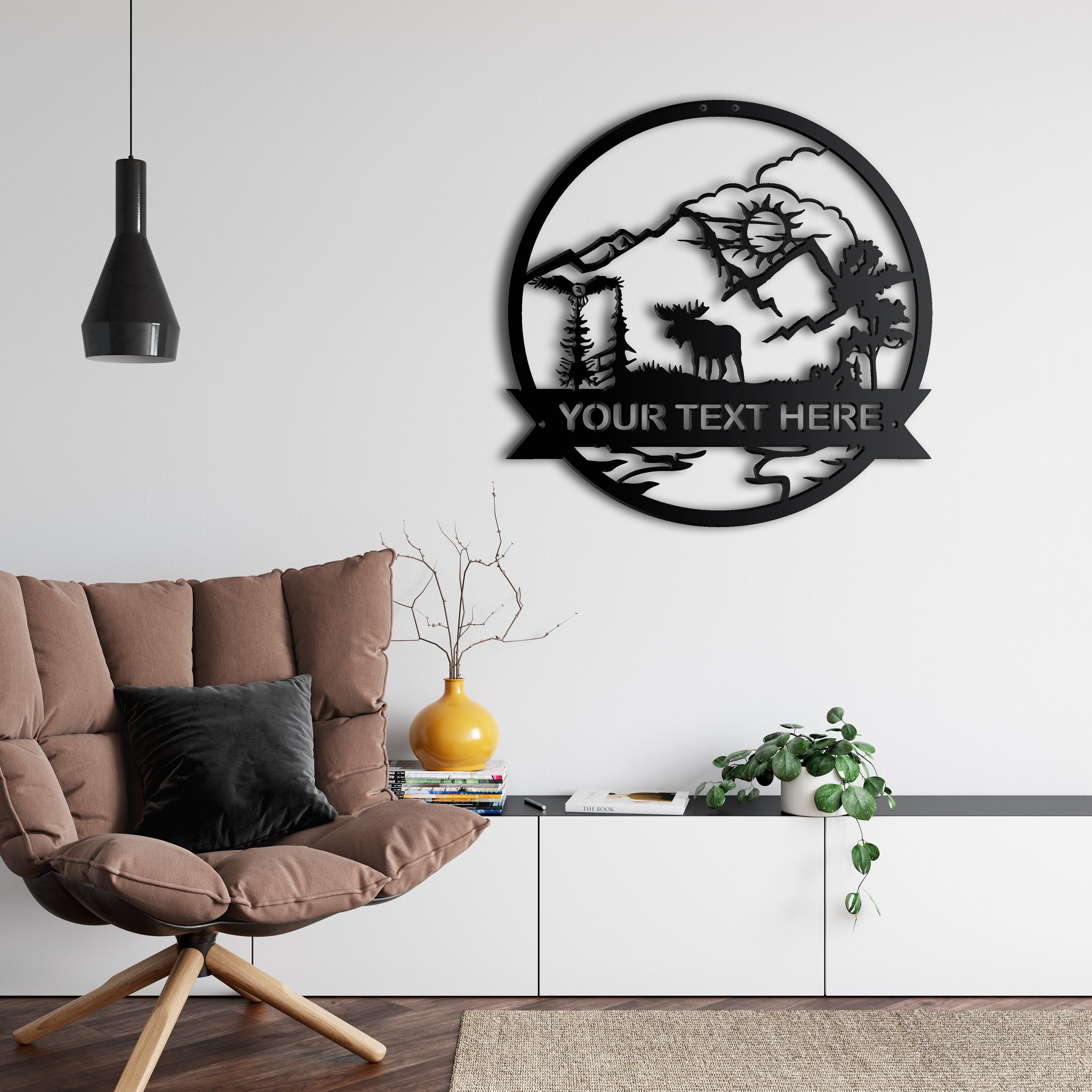 Metal Wall Art, Personalized Mountain, Tree Wall Art, Metal Family Name