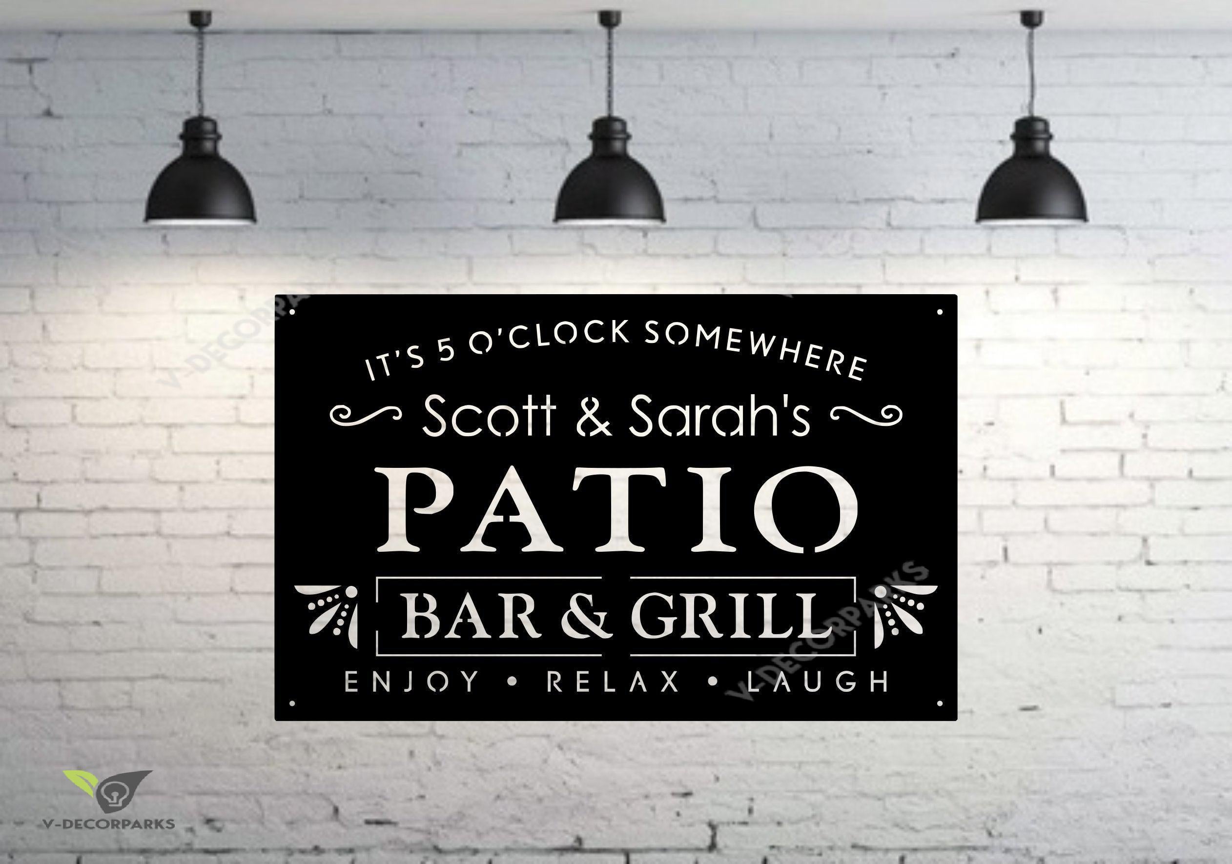 Personalized Metal Family Bar And Grill Sign - Outdoor Last Name Patio Decor - Man Cave