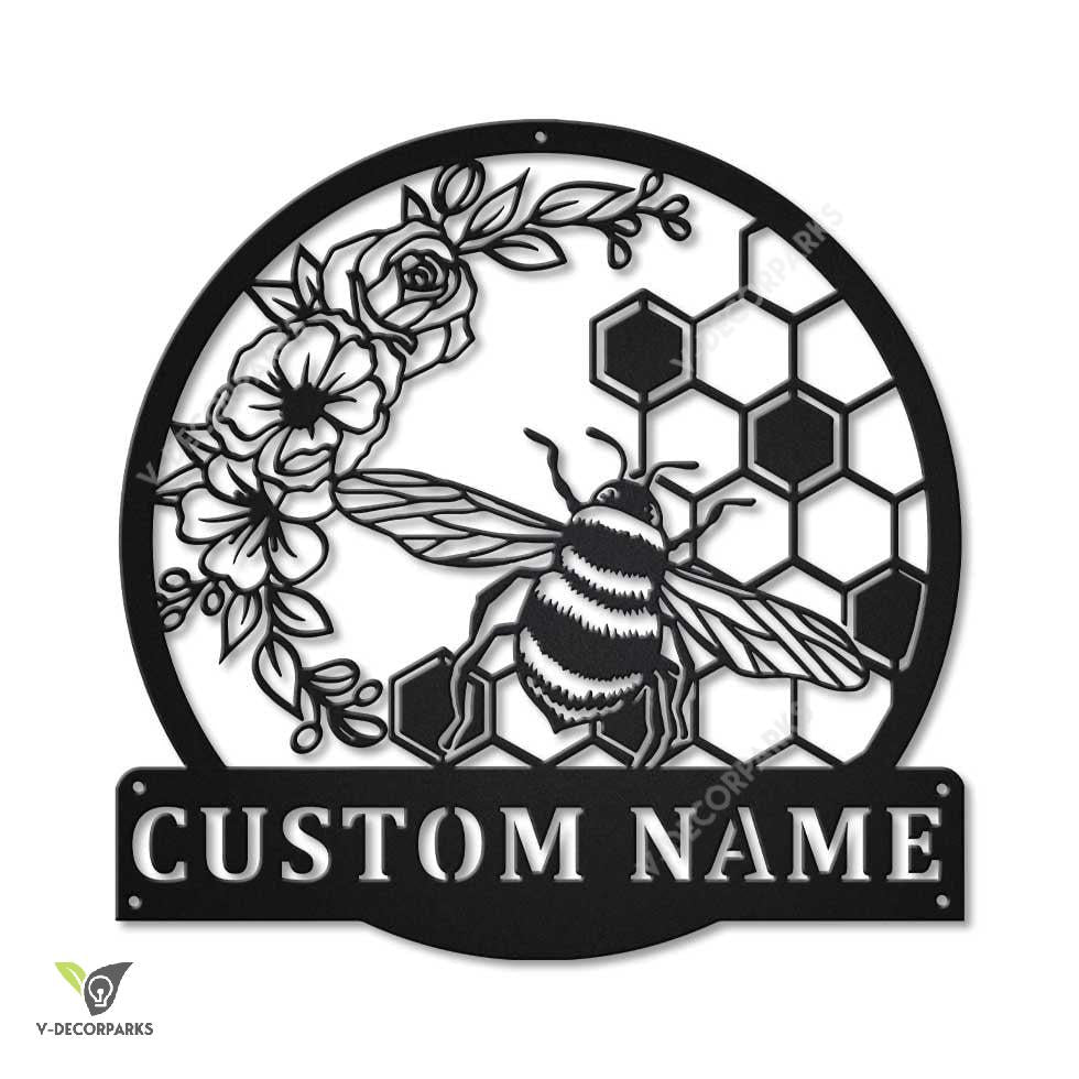 Personalized Honey Bee Monogram Metal Sign Art, Custom Honey Bee Metal Wall Art, Bee Antler Decor, Housewarming Outdoor Metal Sign