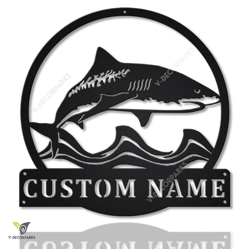 Personalized Tiger Shark Monogram Metal Sign Art, Custom Shark Monogram Metal Sign, Birthday Gift, Animal Funny, Father's Day Gift