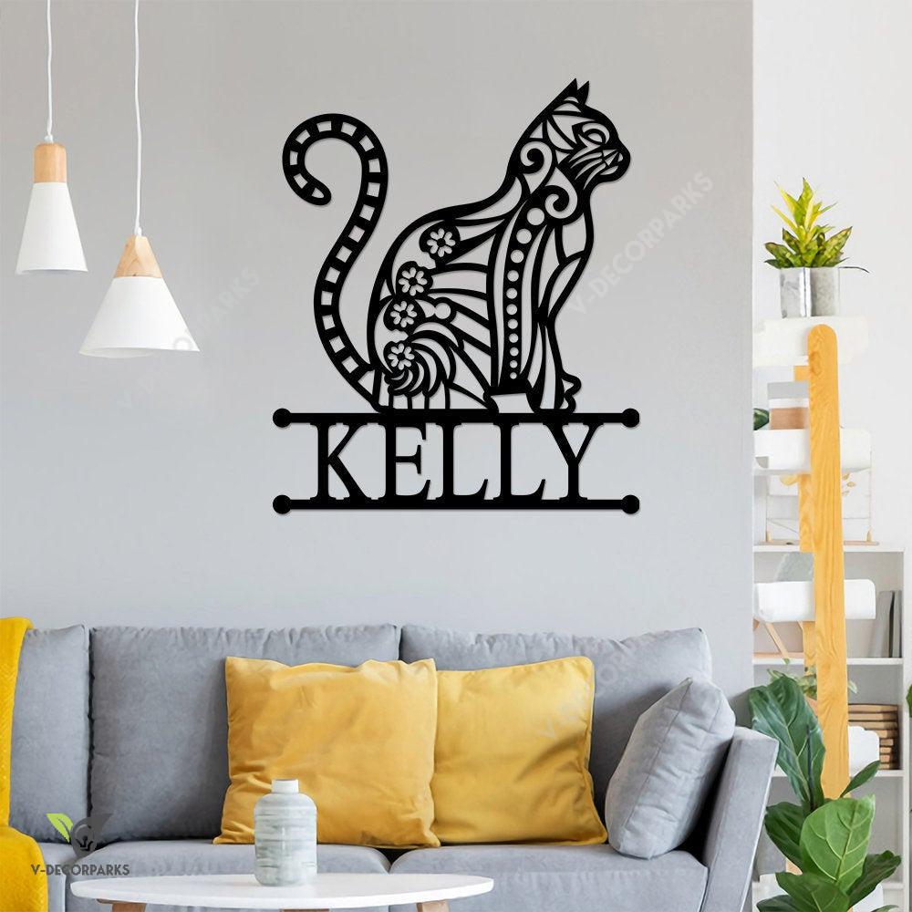 Cat Metal Wall Art, Custom Name Cat Metal Sign, Metal Cat Sign, Cat Floral Art, Home Decor, Cat Lover Gifts, Bedroom Wall Decor