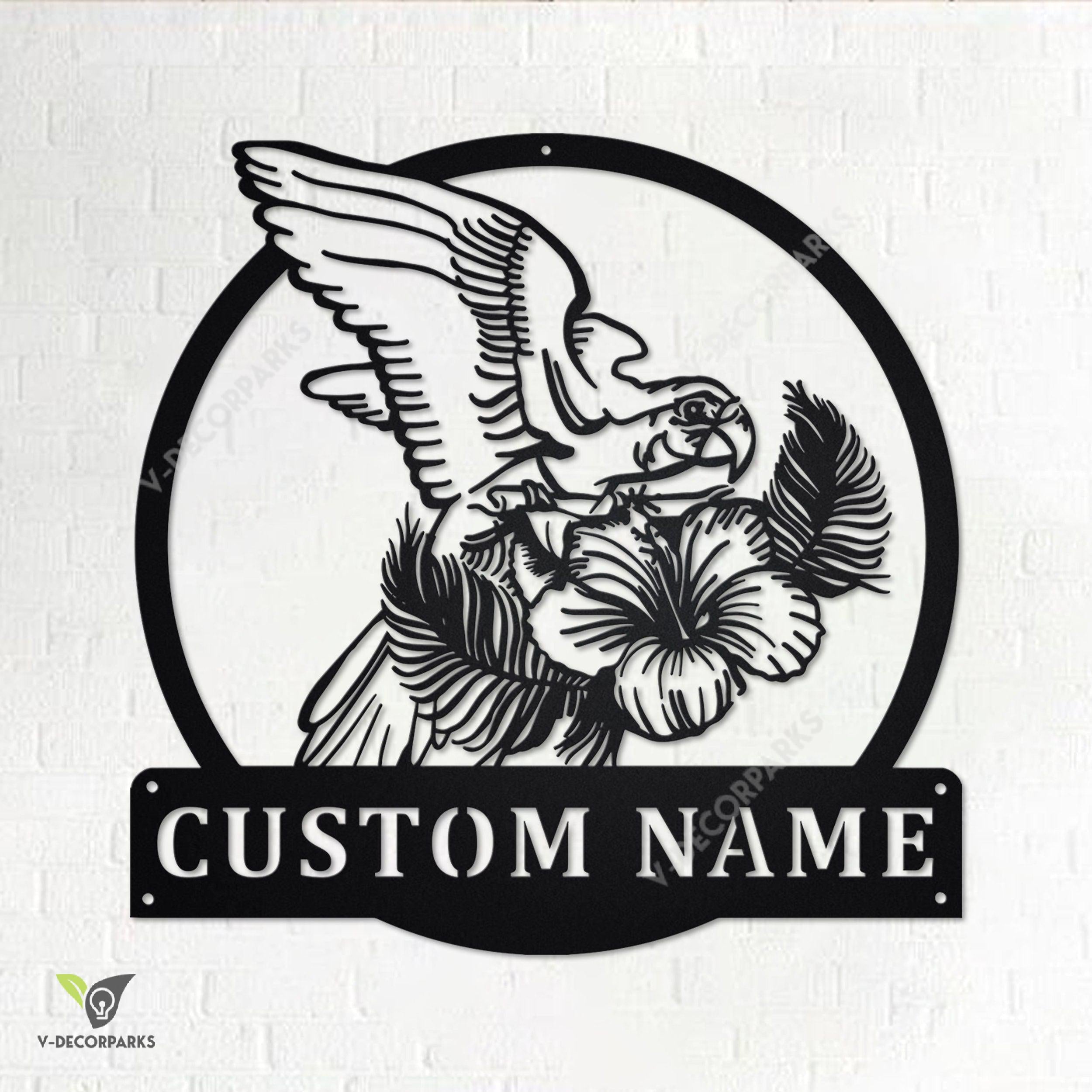 Parrot With Tropical Personalized Metal Sign, Parrot Metal Wall Art ...