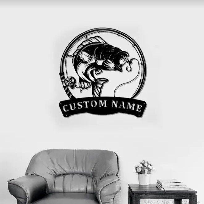 Bass Fishing Fish Pole Metal Sign, Fishing Bass Sign, Fishing Bass Gift ...