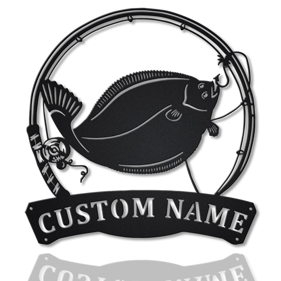 Personalized Flounder Fishing Fish Pole Metal Sign Art, Custom Flounder 