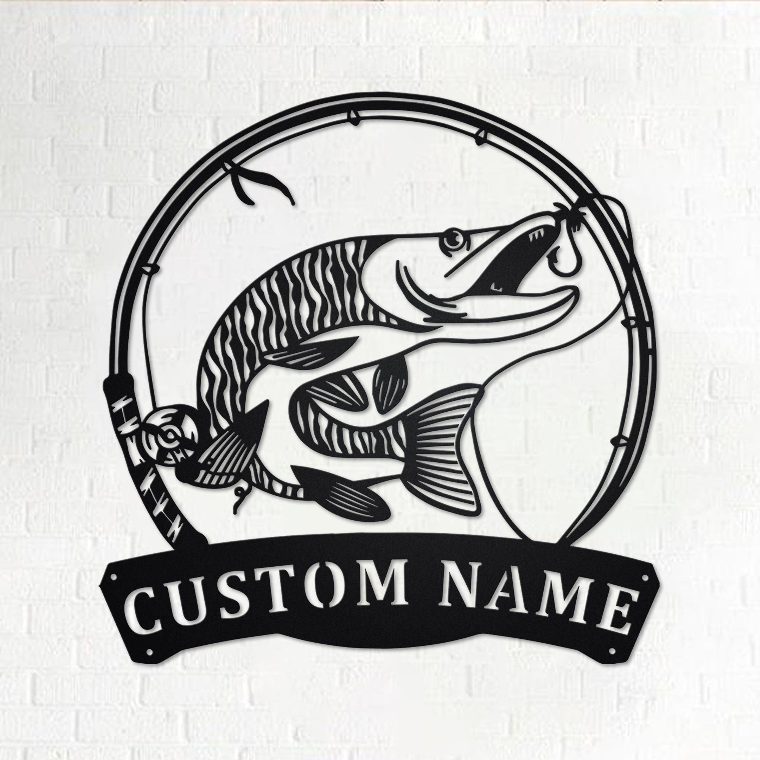 Personalized Tiger Muskellunge Fish Metal Sign, Fishing Metal Wall Art 