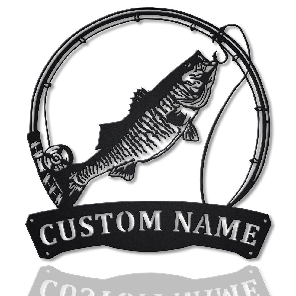 Personalized Striped Bass Fish Pole Monogram Metal Sign Art Striped 