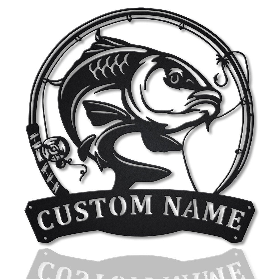 Personalized Carp Fishing Fish Pole Metal Sign Art, Custom Carp Fishing ...