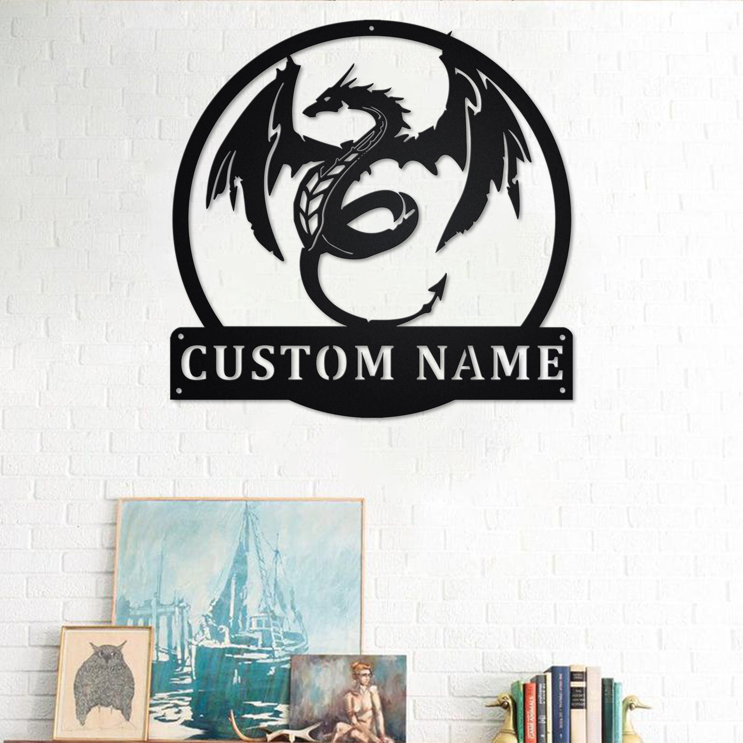 Custom Dragon Metal Wall Art, Personalized Dragon Name Sign Decoration ...