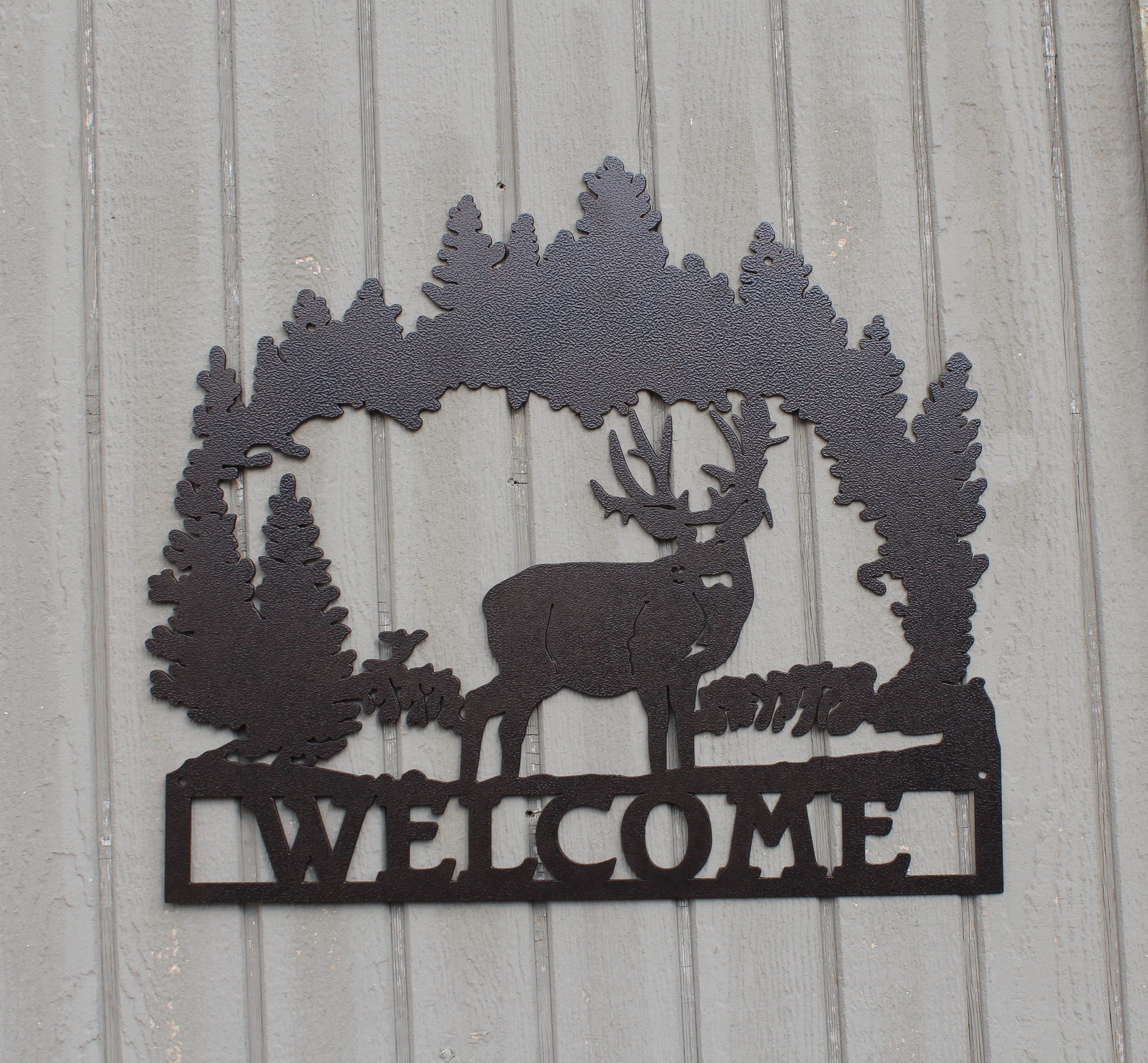 Deer And Forest Welcome Sign Metal Art | Nalaprint