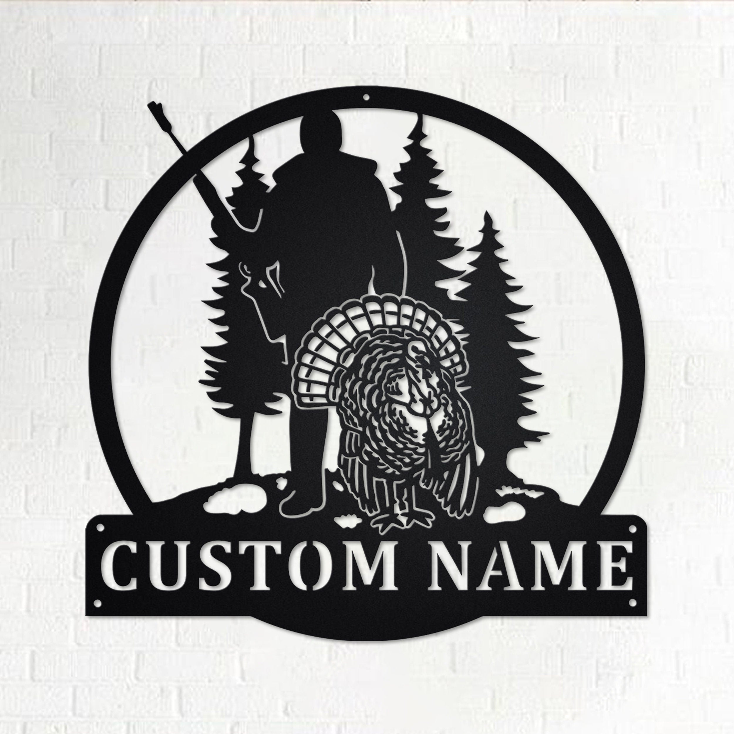 Custom Turkey Hunter Metal Wall Art, Personalized Turkey Hunter Head Name Sign Decoration For