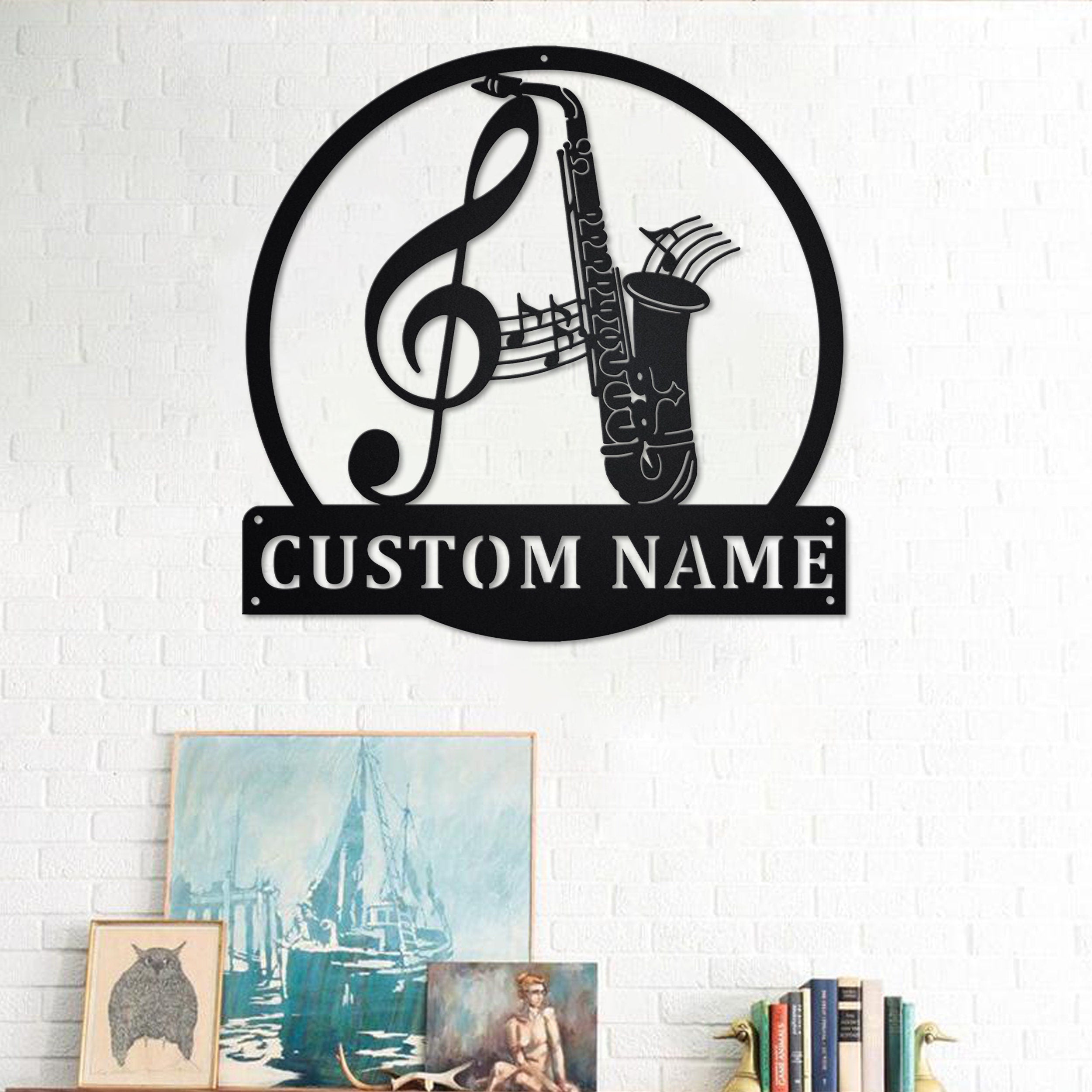 Custom Saxophone Metal Wall Art, Personalized Saxophone Name Sign