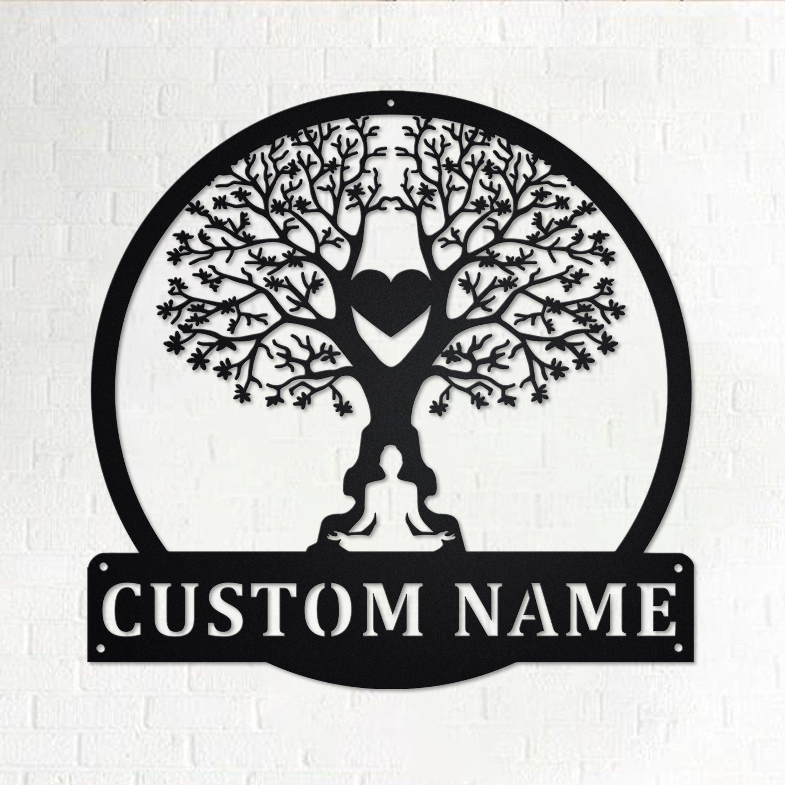 Custom Tree Namaste Heart Metal Wall Art, Personalized Tree Namaste ...