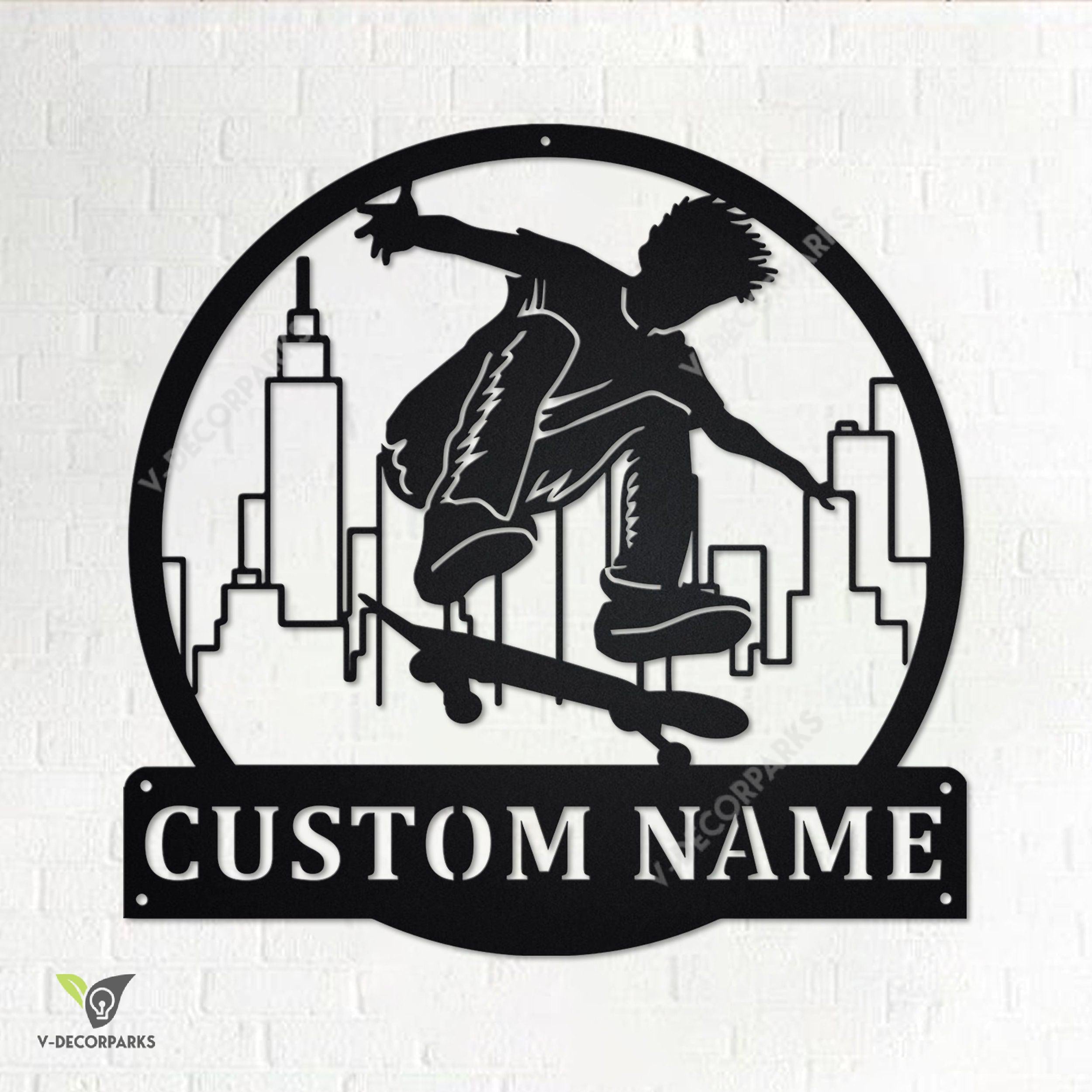 Custom Skateboard Metal Wall Art, Personalized Skateboard Name Sign
