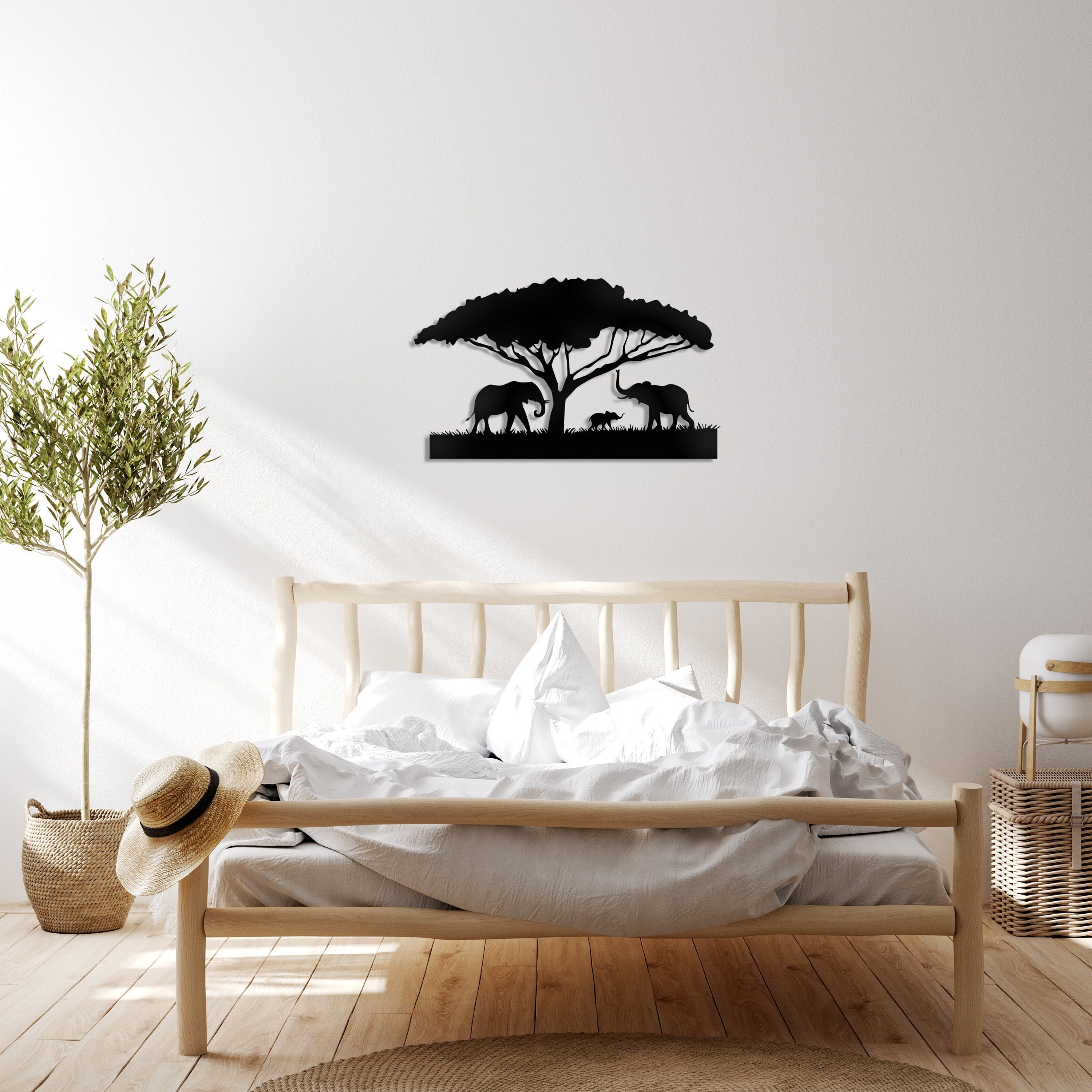 Africa Wall Art, Safari Animals Wall Decor, Elephants And Tree Wall