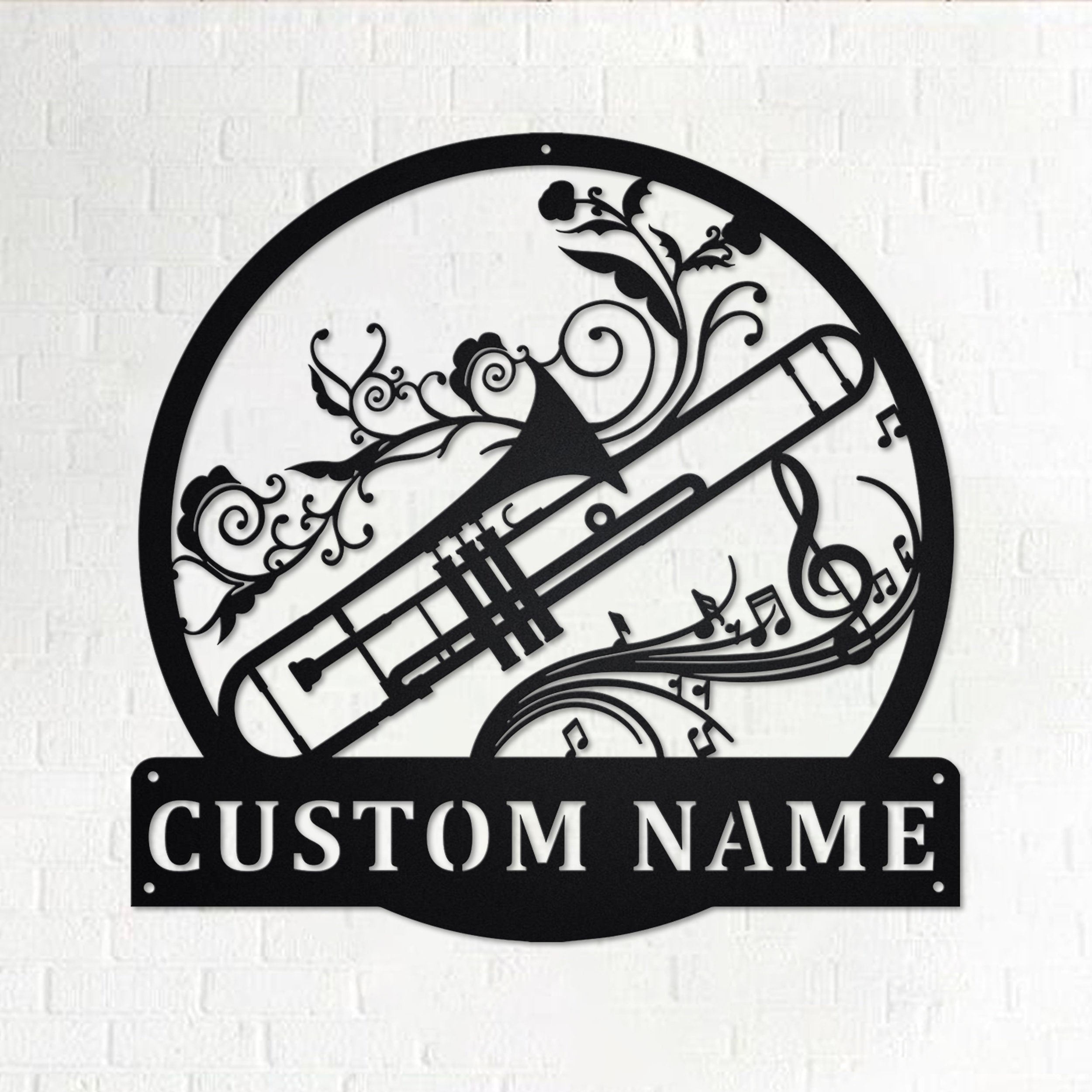 Custom Trombone Musical Instrument Metal Wall Art, Personalized
