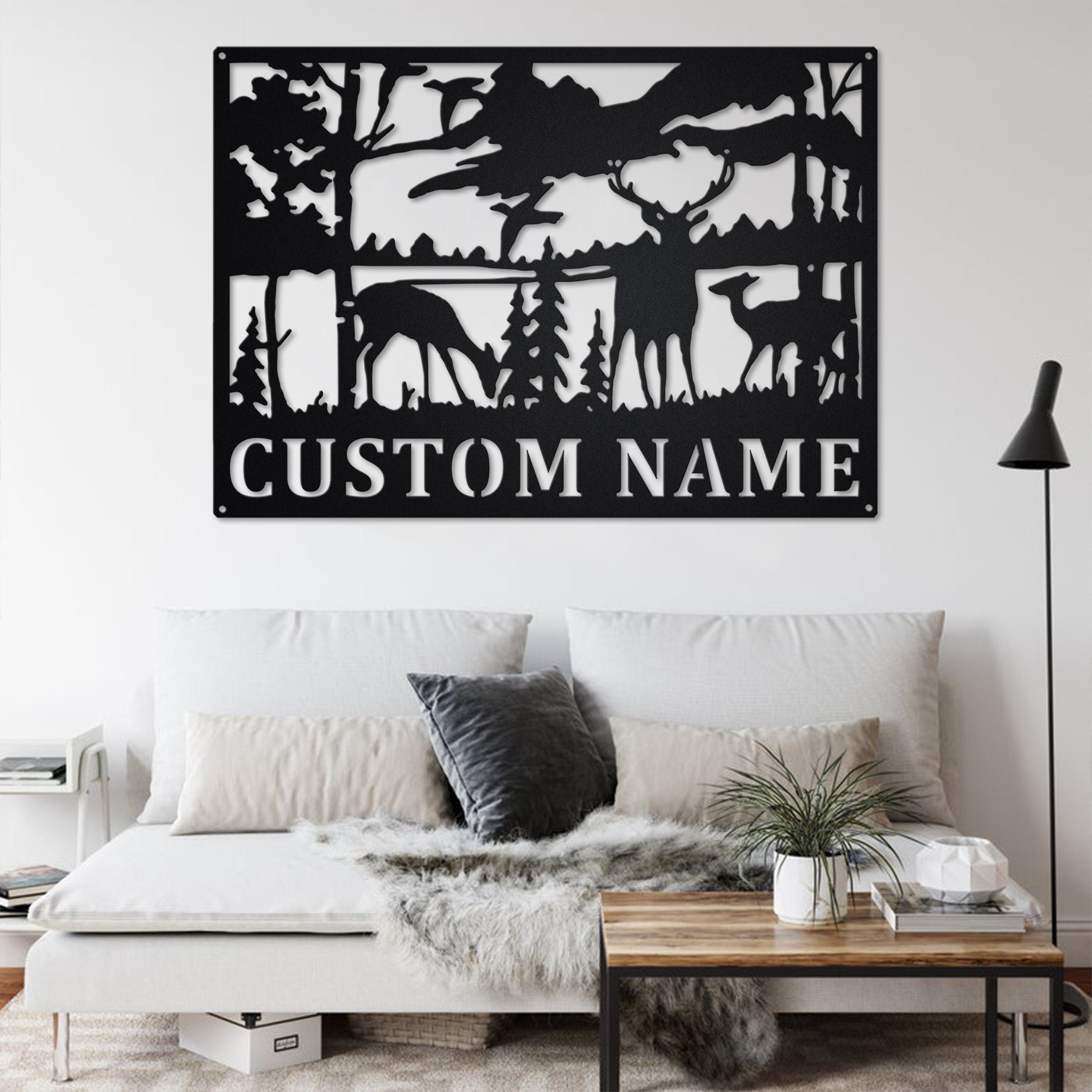 Custom Deer Wildlife Metal Wall Art, Personalized Deer Hunter Name Sign