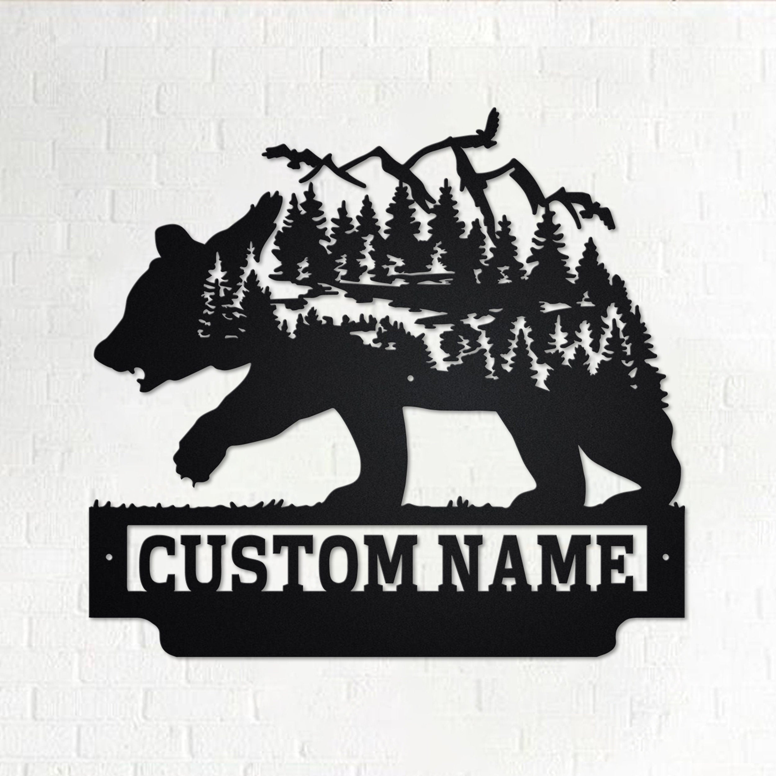 Custom Forest Mountain Bear Metal Wall Art, Personalized Bear Name Sign Decoration For Room, Bear Home Decor, Custom Bear, Bear Animal Lover
