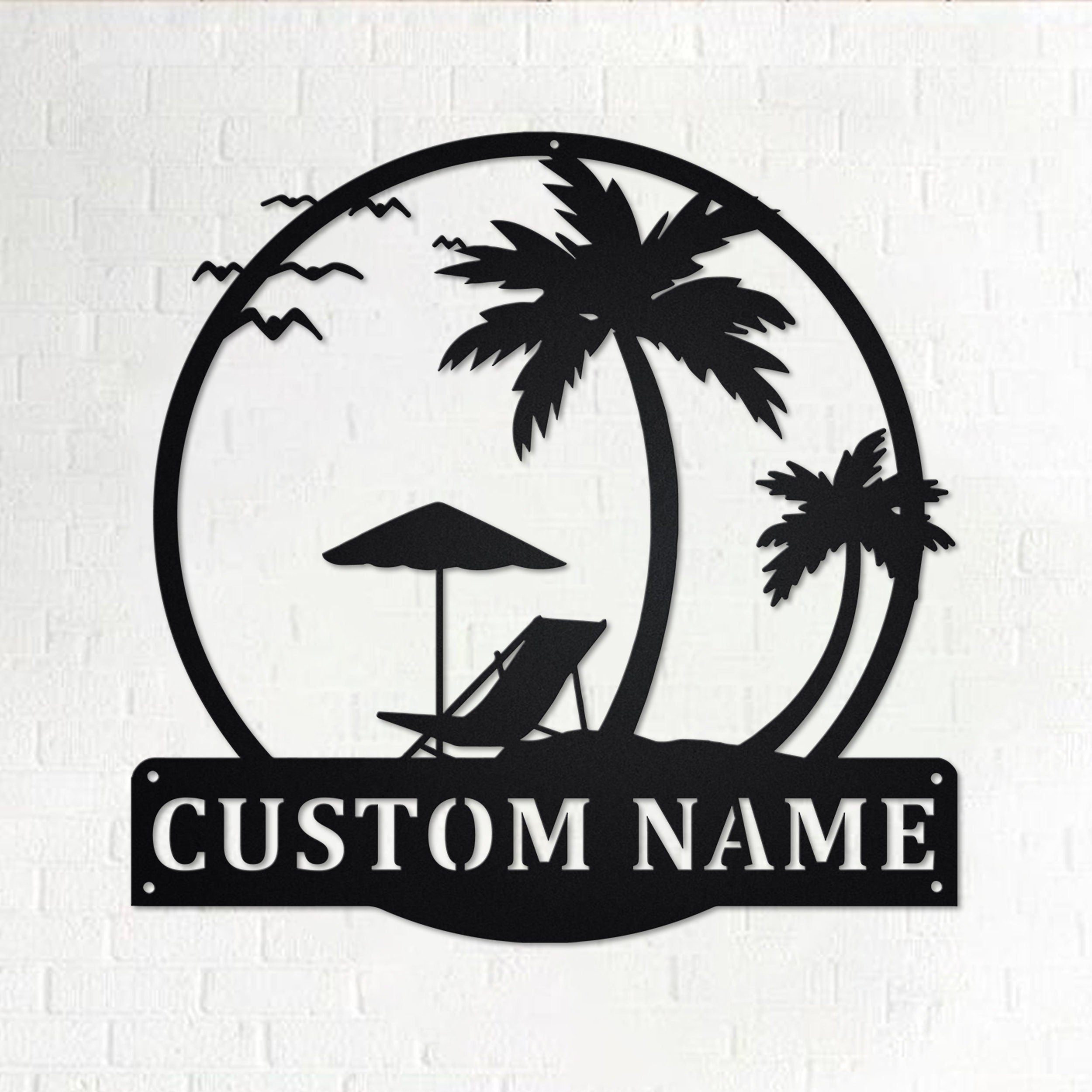 Custom Sunset Beach Metal Wall Art, Personalized Sunset Beach Name Sign ...